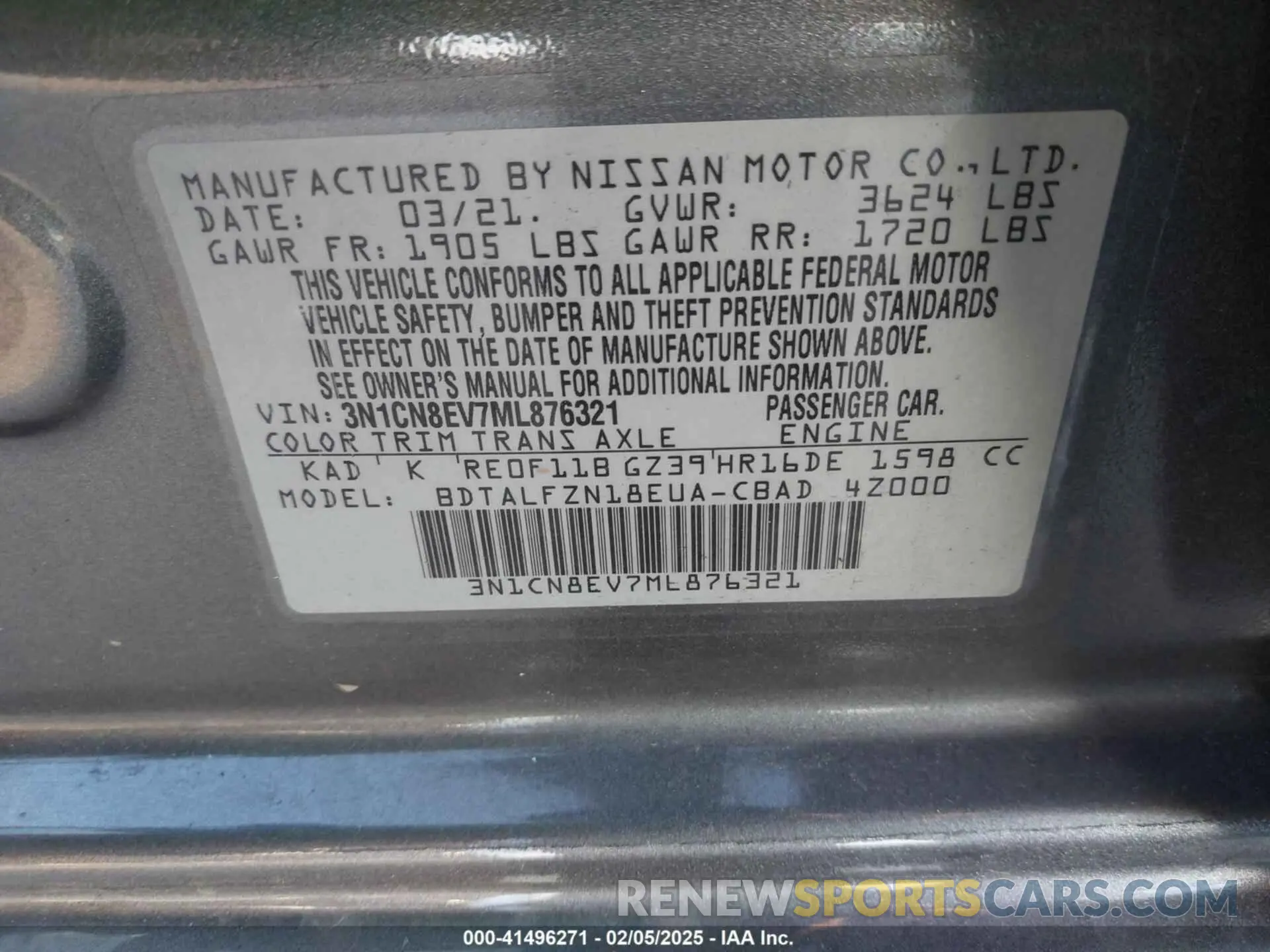 8 Фотография поврежденного автомобиля 3N1CN8EV7ML876321 NISSAN VERSA 2021