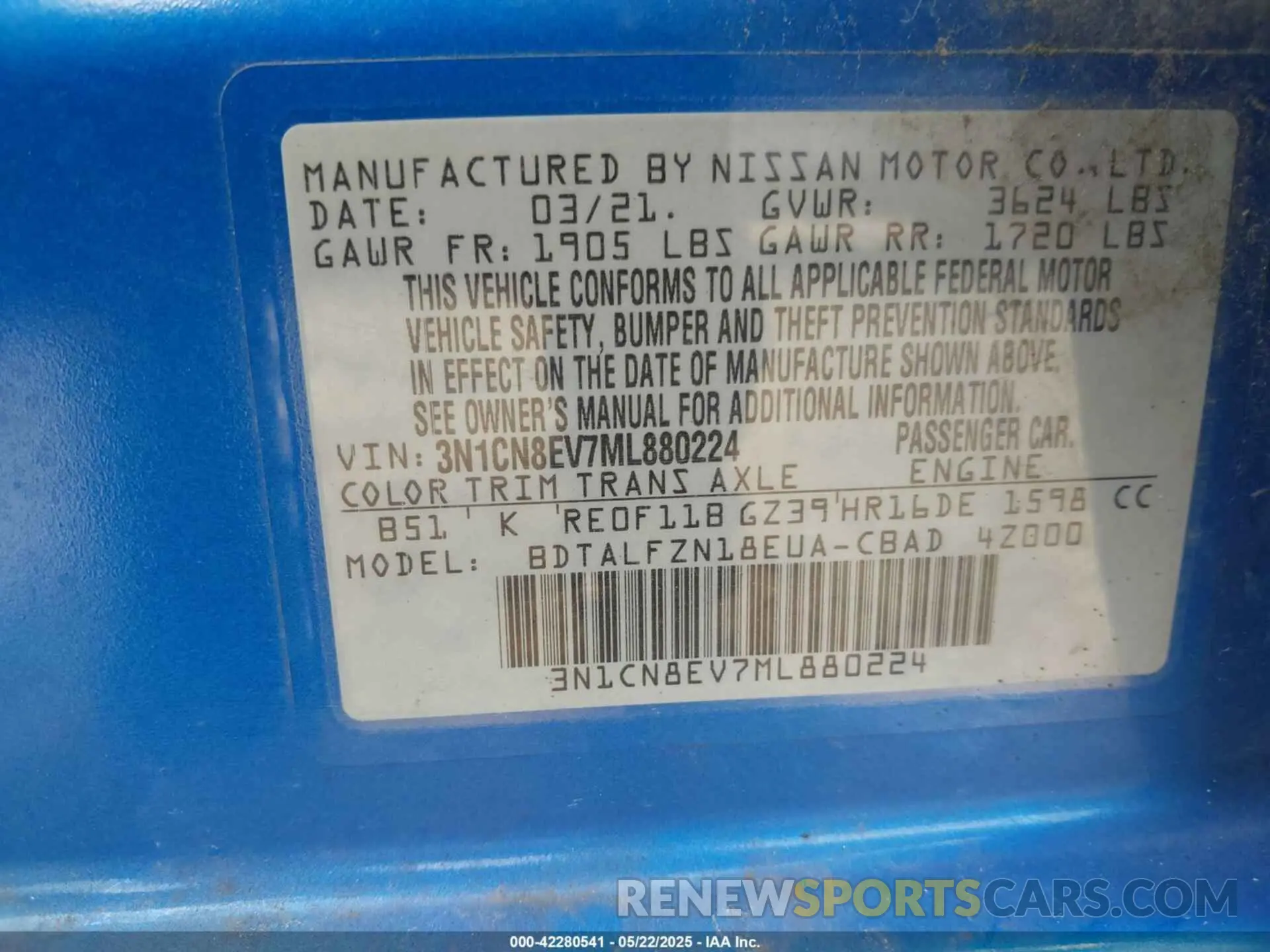 9 Фотография поврежденного автомобиля 3N1CN8EV7ML880224 NISSAN VERSA 2021