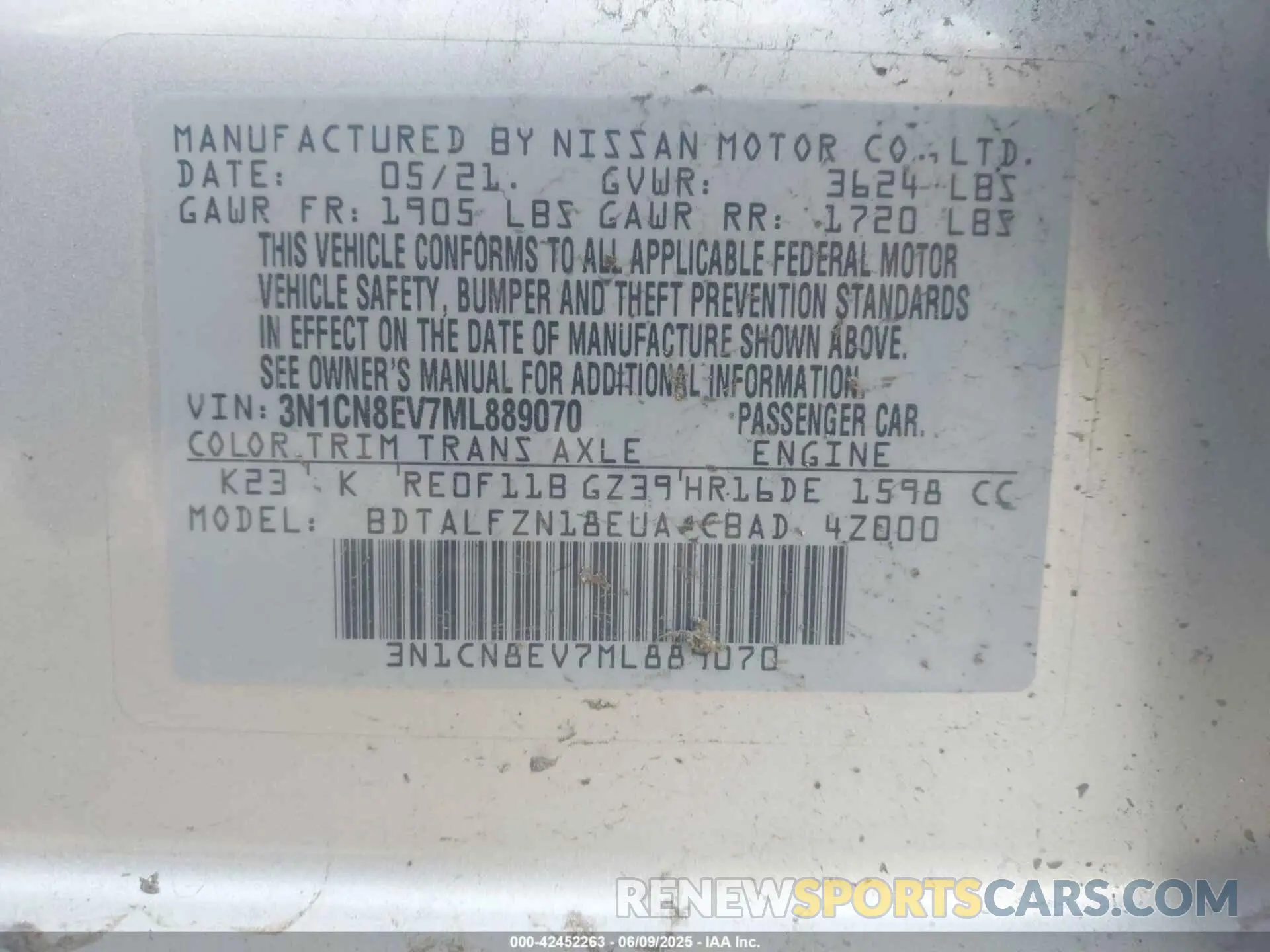 9 Photograph of a damaged car 3N1CN8EV7ML889070 NISSAN VERSA 2021