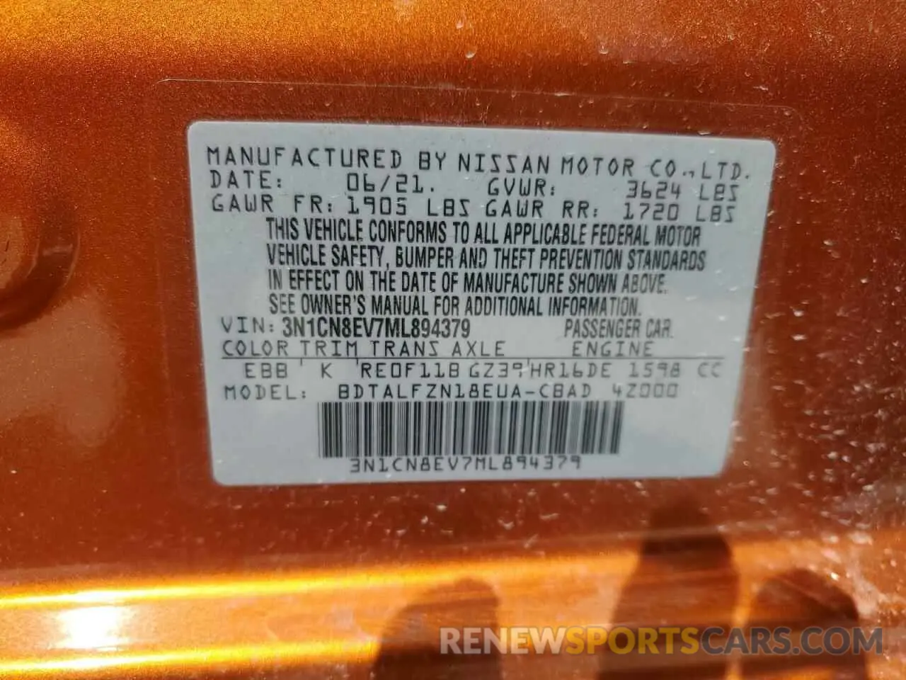 12 Фотография поврежденного автомобиля 3N1CN8EV7ML894379 NISSAN VERSA 2021