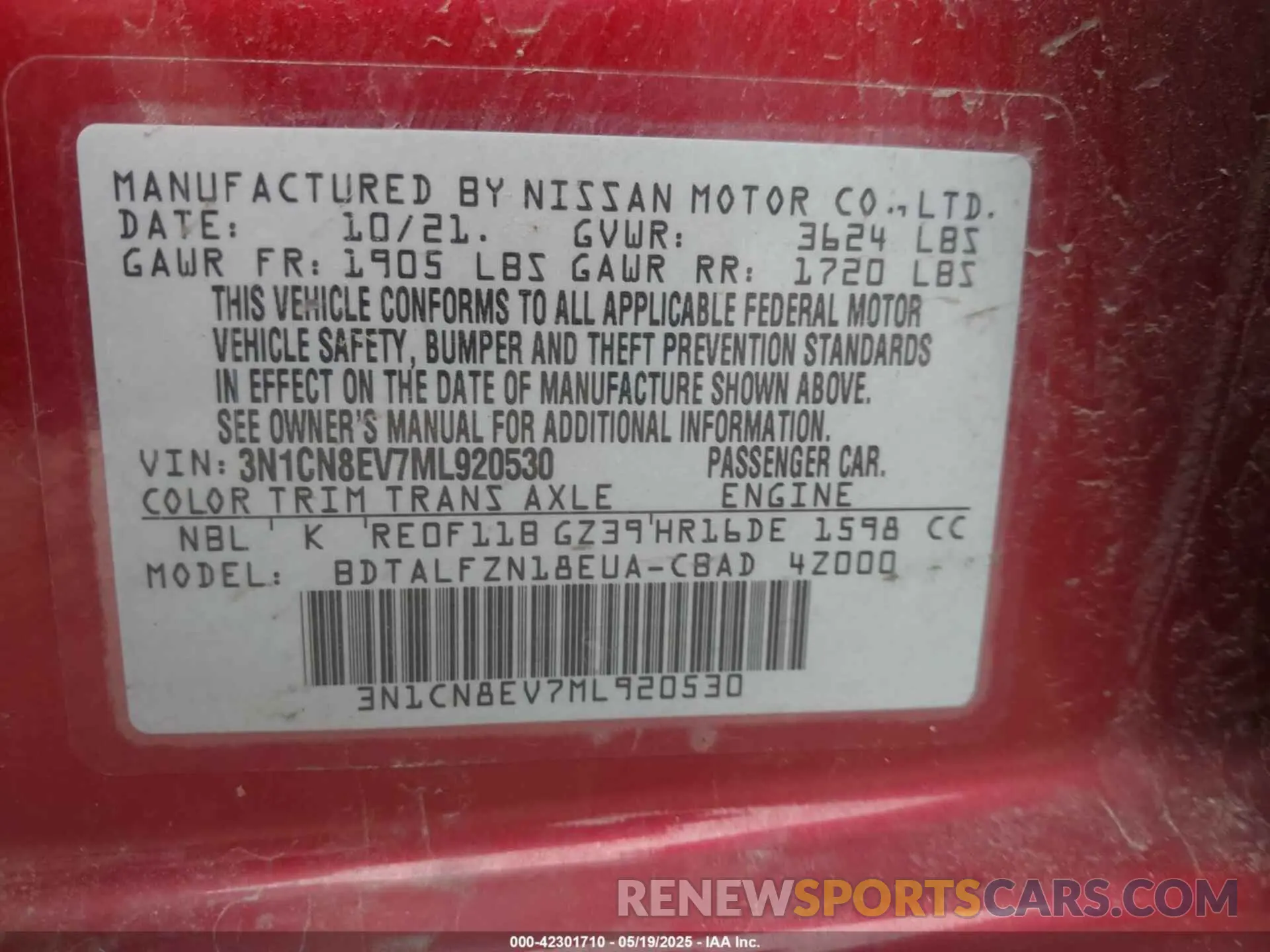 9 Photograph of a damaged car 3N1CN8EV7ML920530 NISSAN VERSA 2021