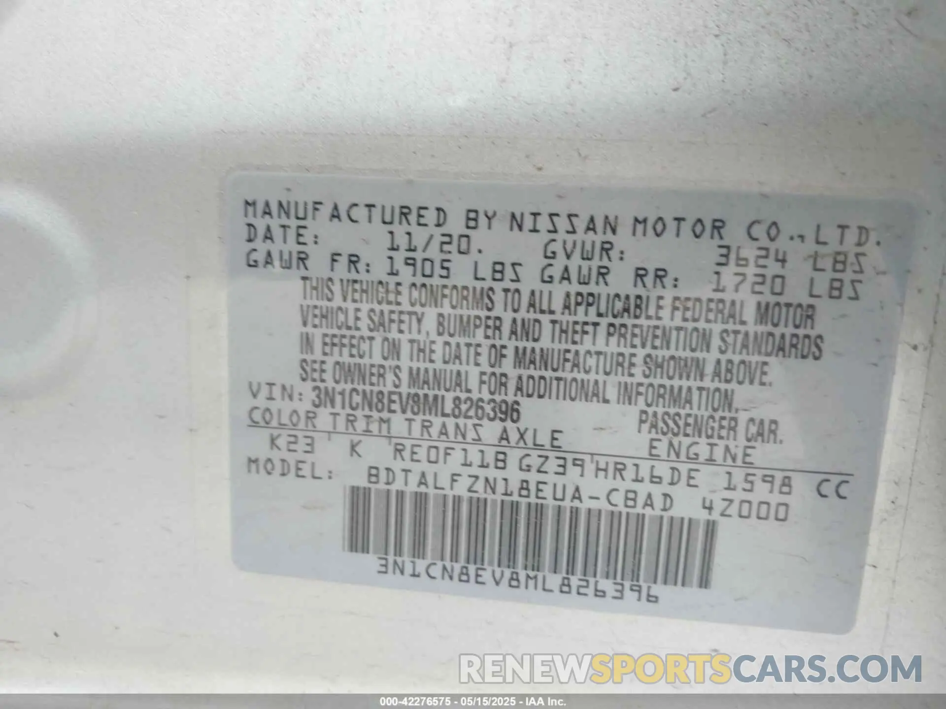 9 Фотография поврежденного автомобиля 3N1CN8EV8ML826396 NISSAN VERSA 2021