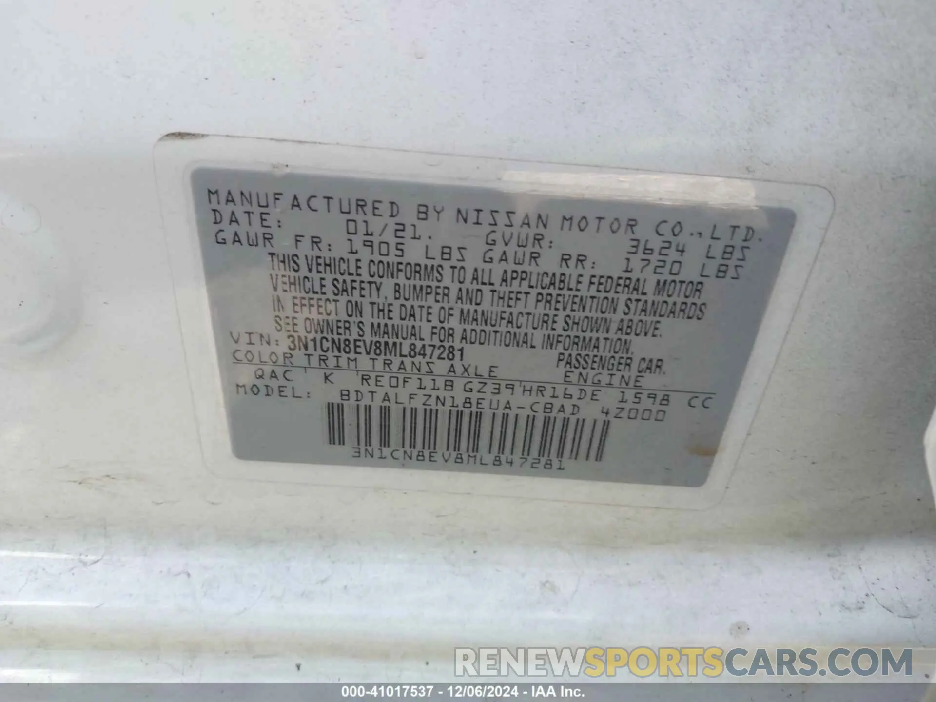 9 Фотография поврежденного автомобиля 3N1CN8EV8ML847281 NISSAN VERSA 2021