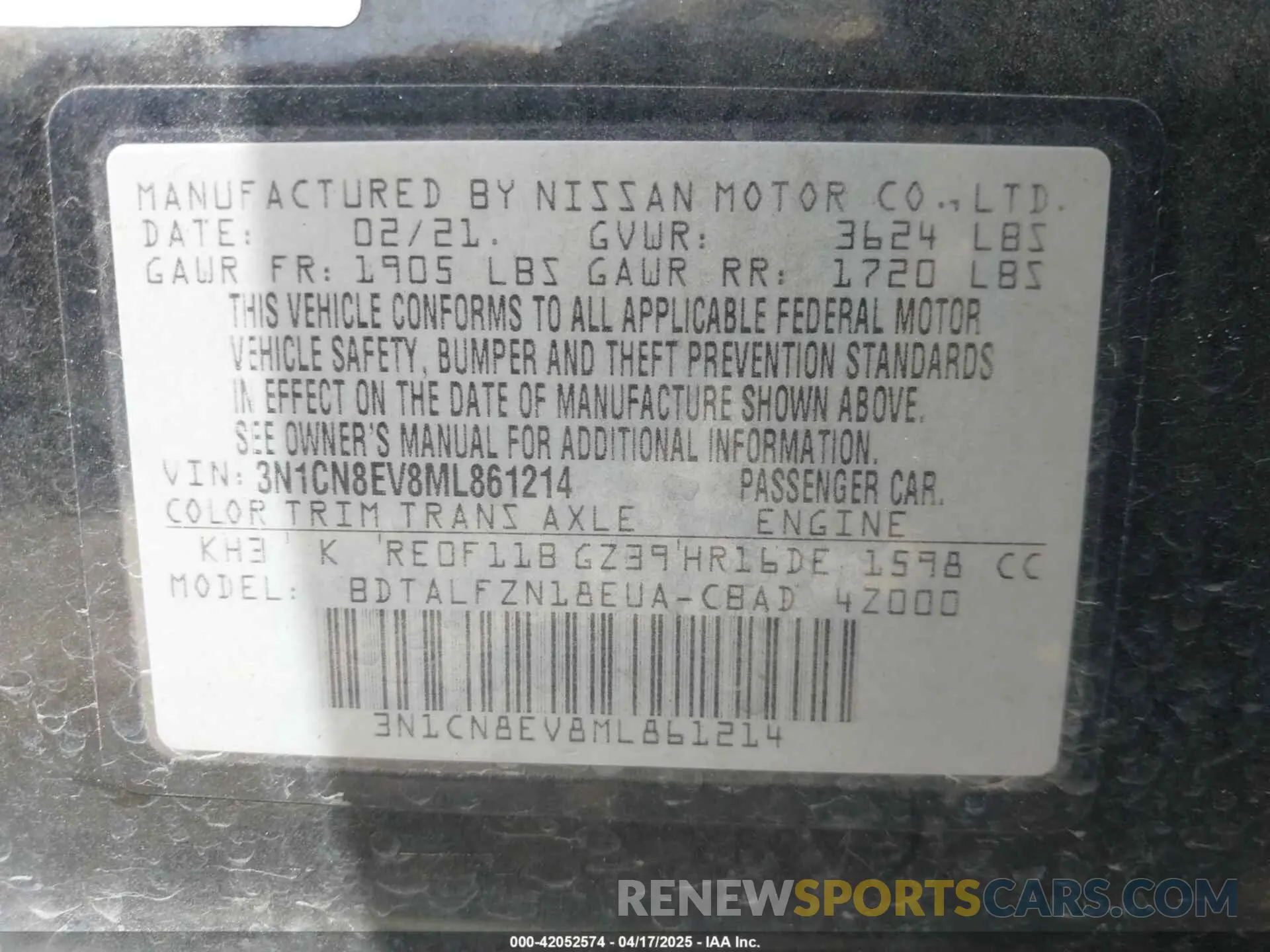 9 Фотография поврежденного автомобиля 3N1CN8EV8ML861214 NISSAN VERSA 2021