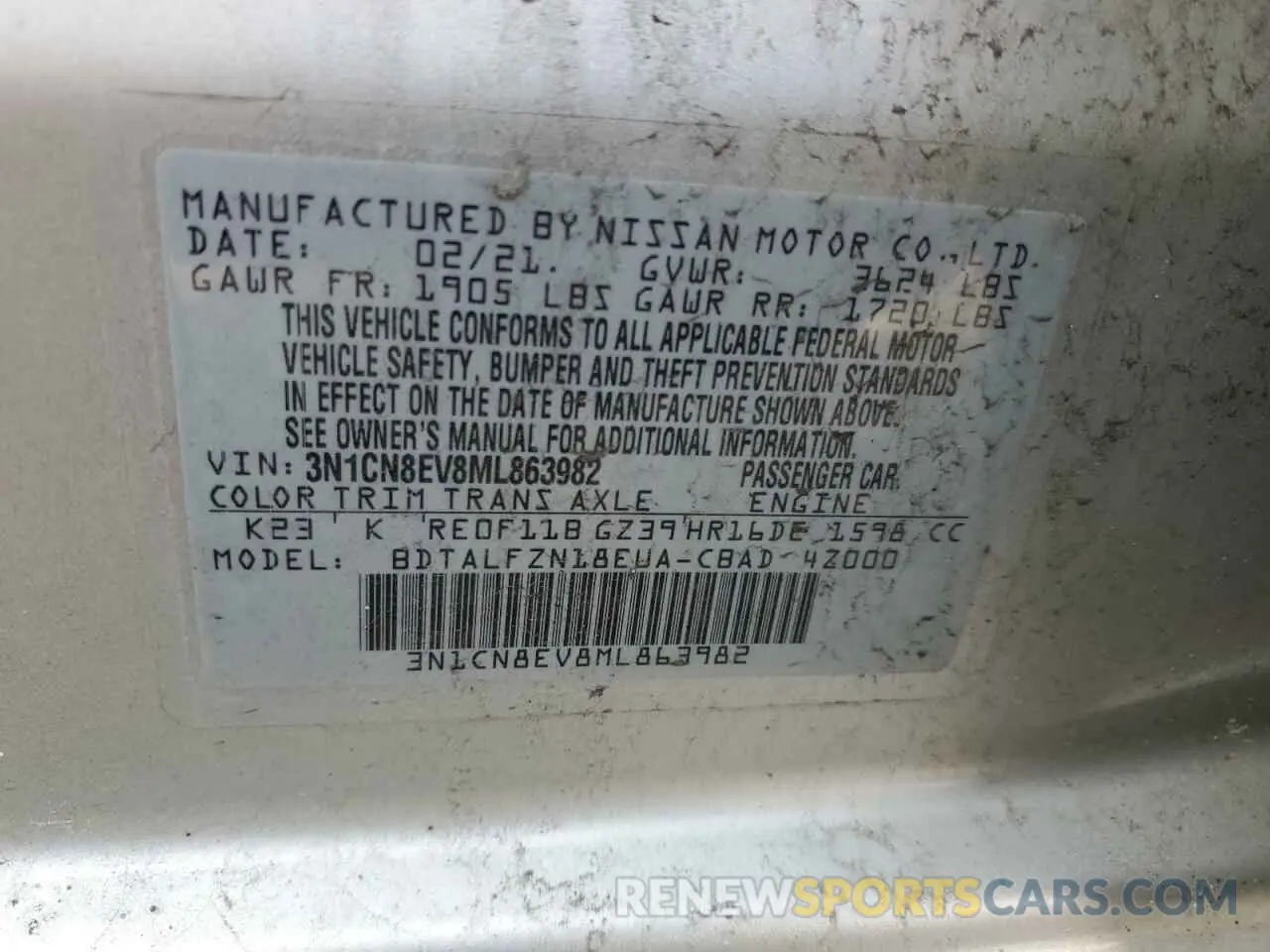 14 Фотография поврежденного автомобиля 3N1CN8EV8ML863982 NISSAN VERSA 2021