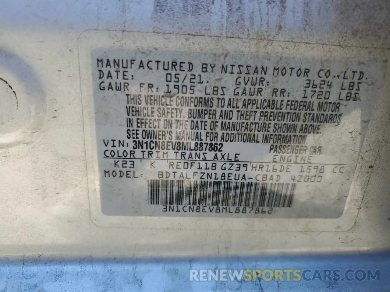 12 Фотография поврежденного автомобиля 3N1CN8EV8ML887862 NISSAN VERSA 2021