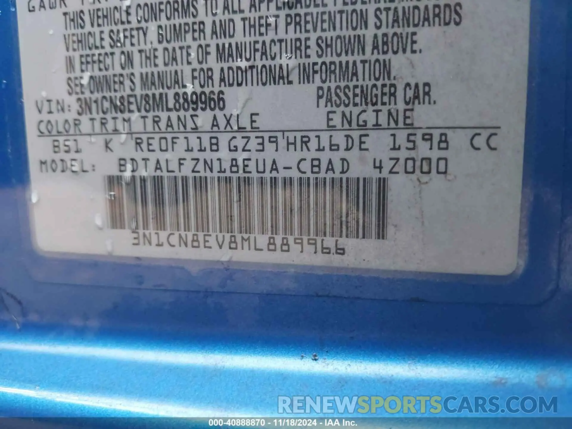 9 Фотография поврежденного автомобиля 3N1CN8EV8ML889966 NISSAN VERSA 2021