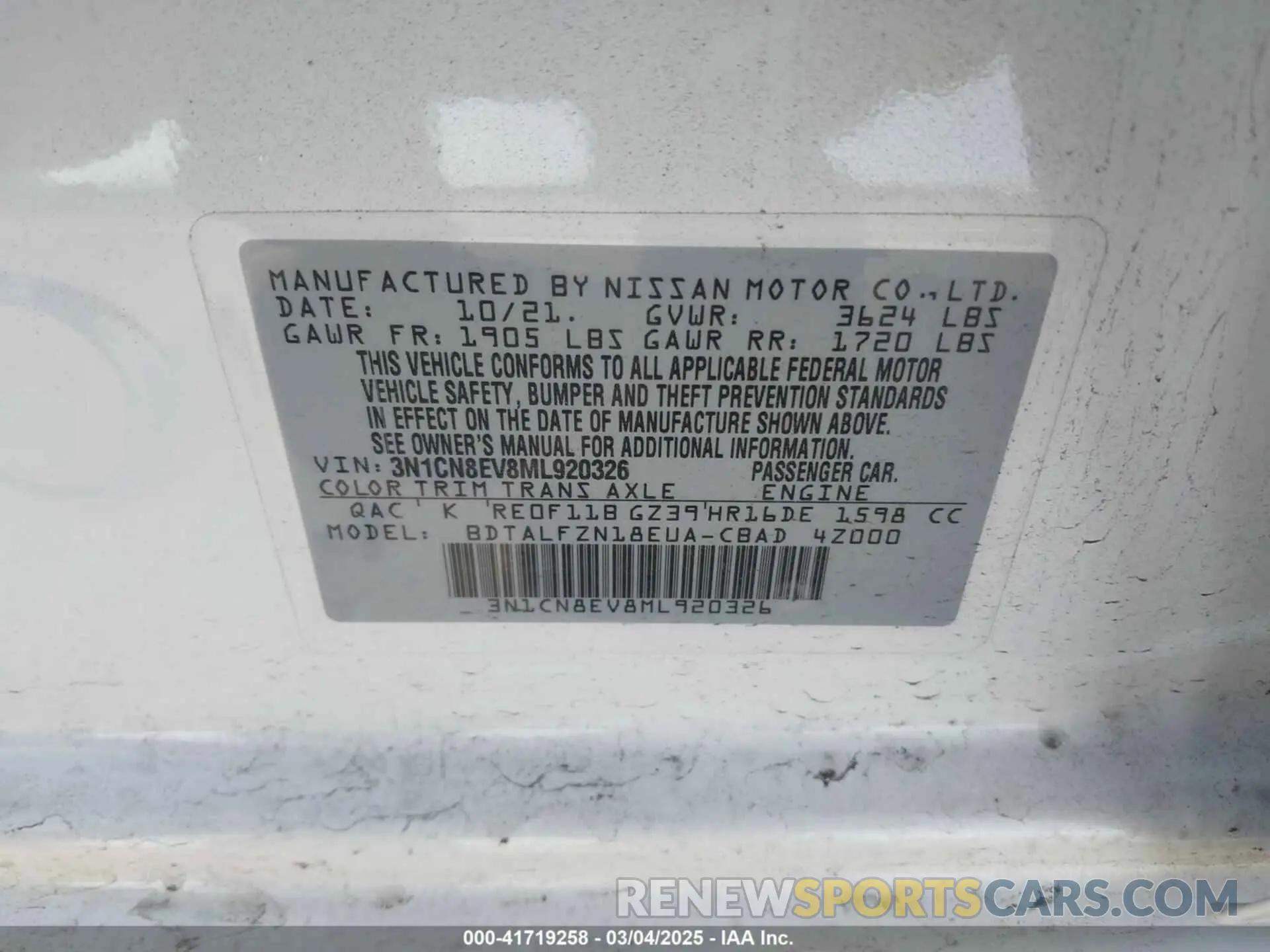 9 Фотография поврежденного автомобиля 3N1CN8EV8ML920326 NISSAN VERSA 2021