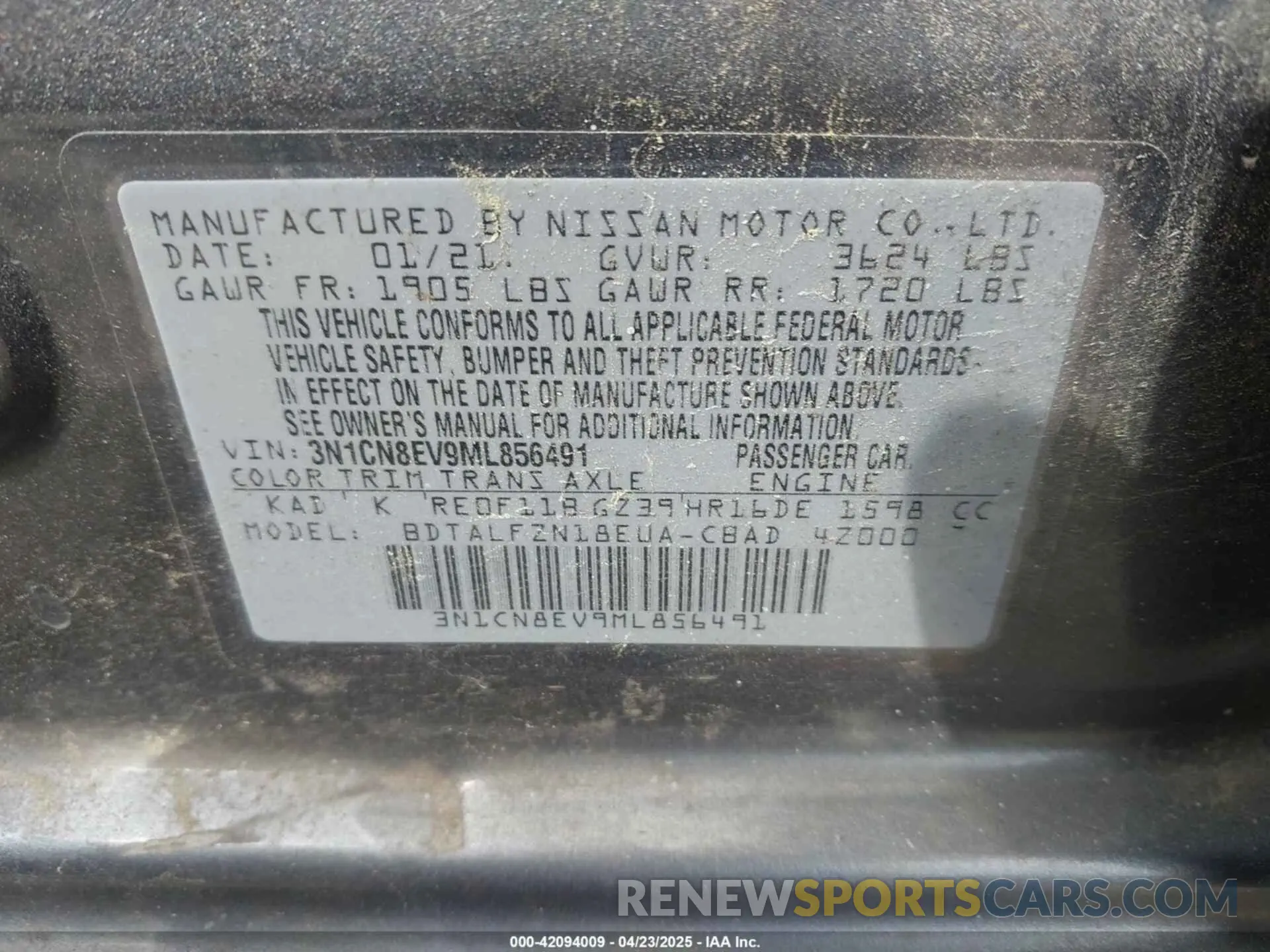 9 Photograph of a damaged car 3N1CN8EV9ML856491 NISSAN VERSA 2021