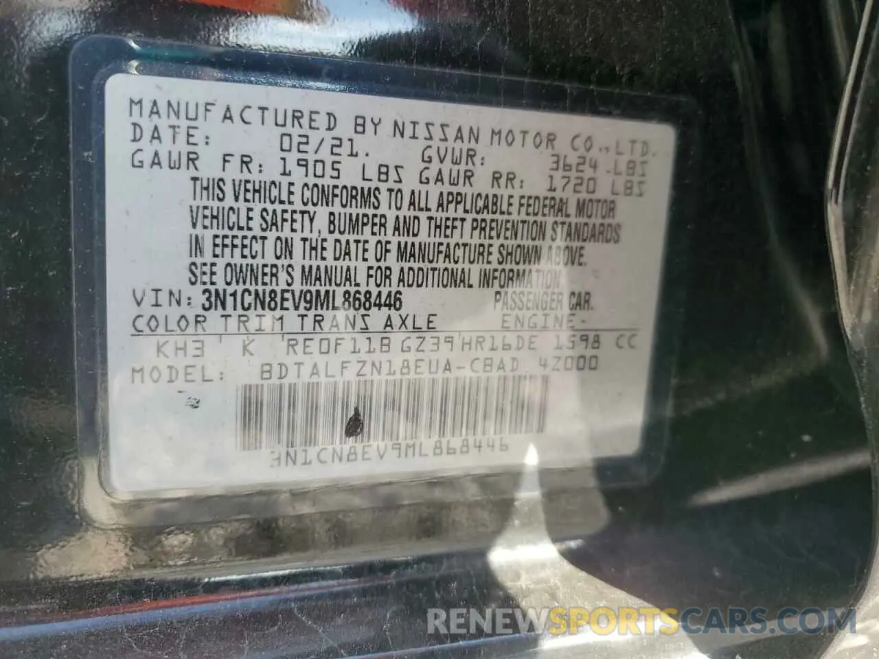 13 Photograph of a damaged car 3N1CN8EV9ML868446 NISSAN VERSA 2021