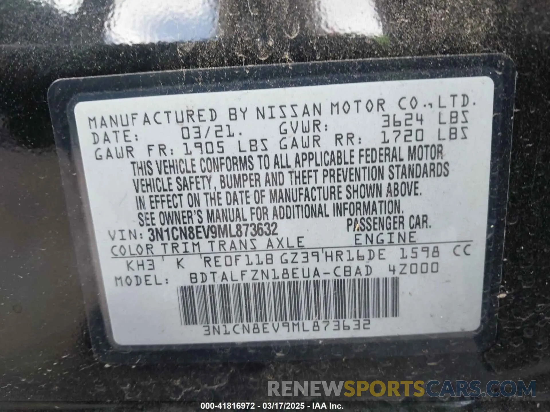 9 Photograph of a damaged car 3N1CN8EV9ML873632 NISSAN VERSA 2021