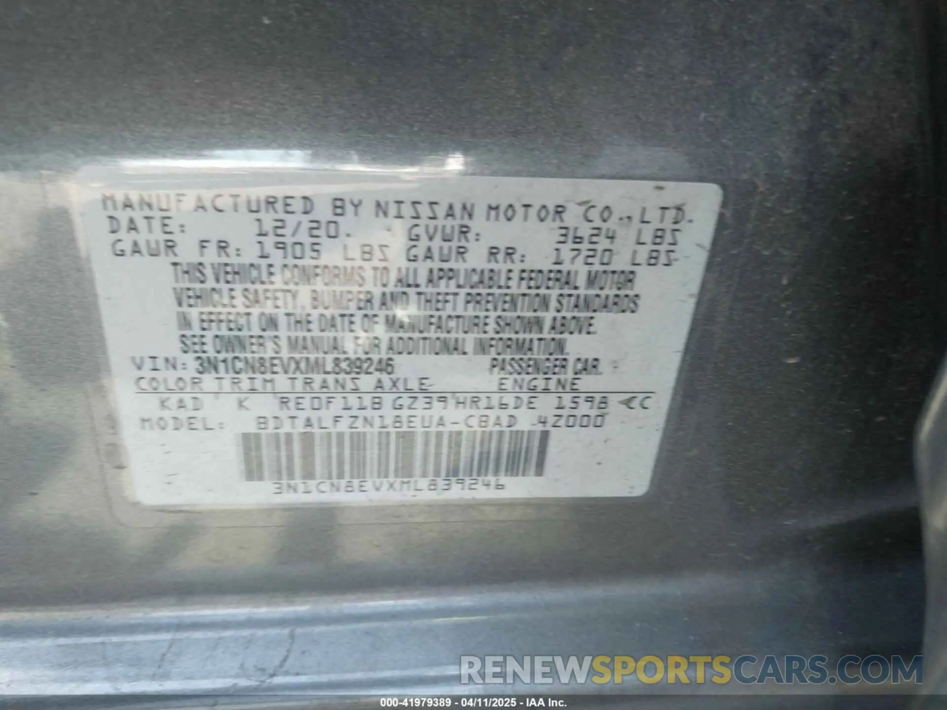 9 Фотография поврежденного автомобиля 3N1CN8EVXML839246 NISSAN VERSA 2021