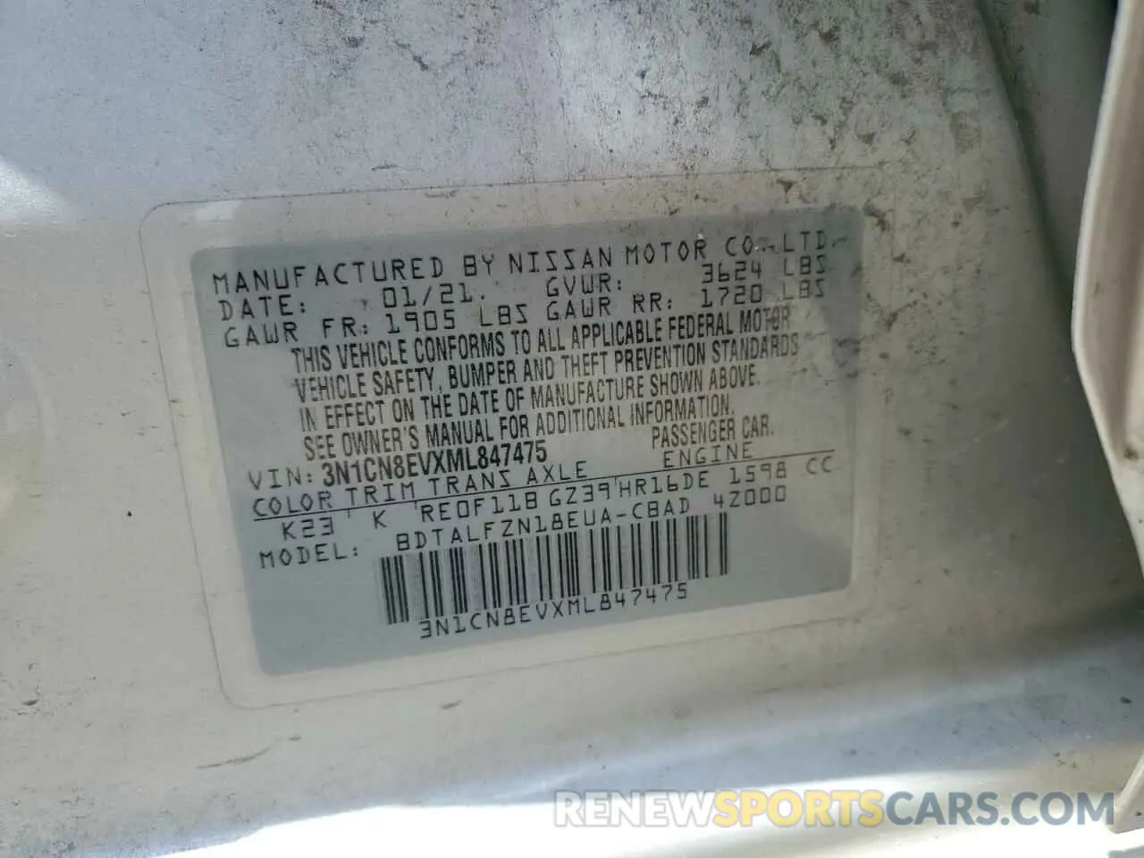 12 Фотография поврежденного автомобиля 3N1CN8EVXML847475 NISSAN VERSA 2021