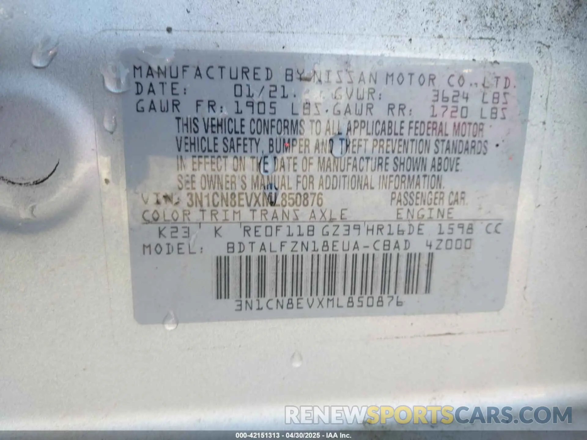 9 Photograph of a damaged car 3N1CN8EVXML850876 NISSAN VERSA 2021