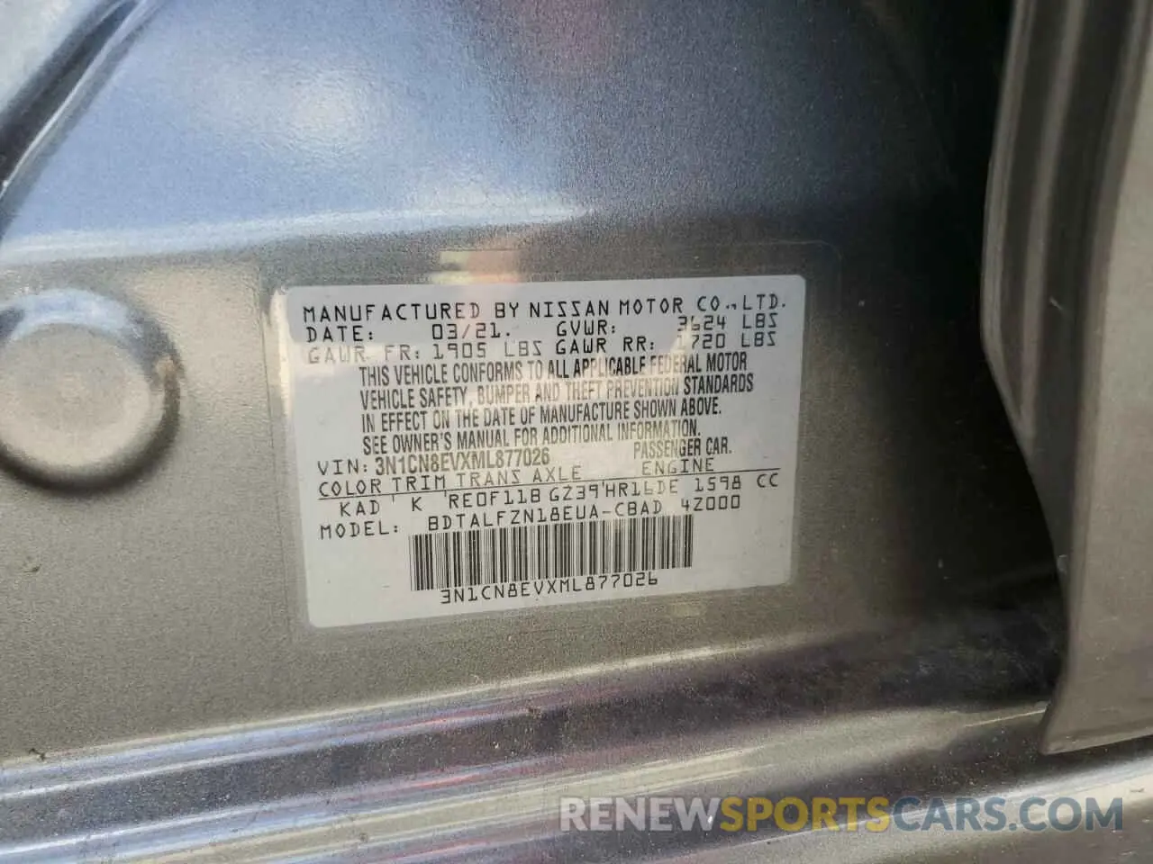 14 Фотография поврежденного автомобиля 3N1CN8EVXML877026 NISSAN VERSA 2021