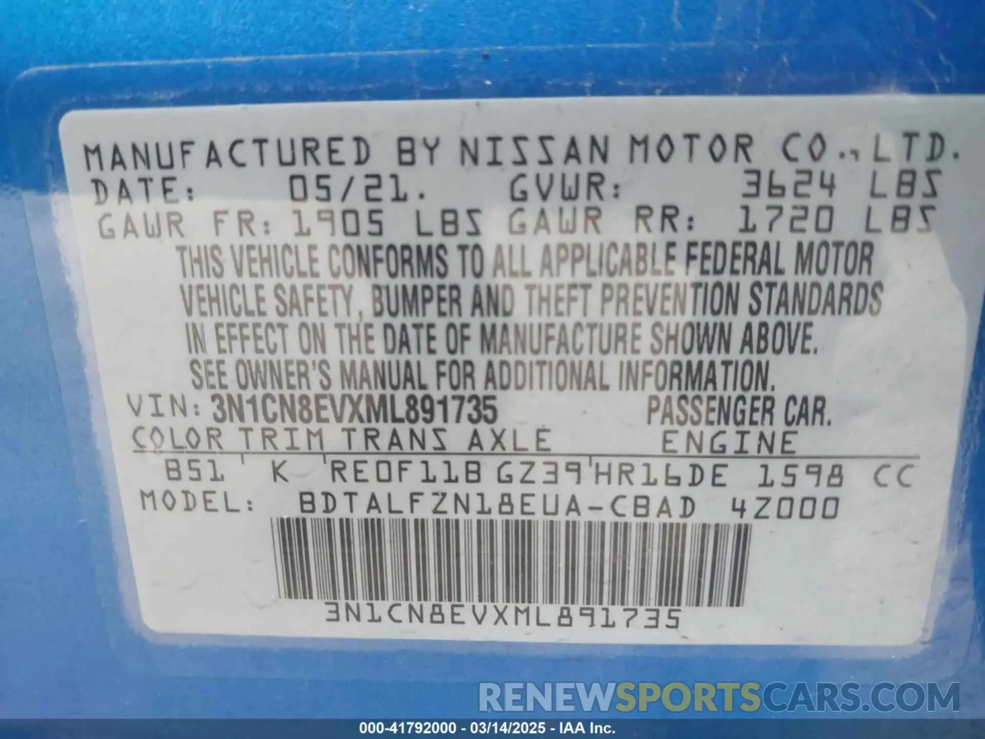 9 Фотография поврежденного автомобиля 3N1CN8EVXML891735 NISSAN VERSA 2021