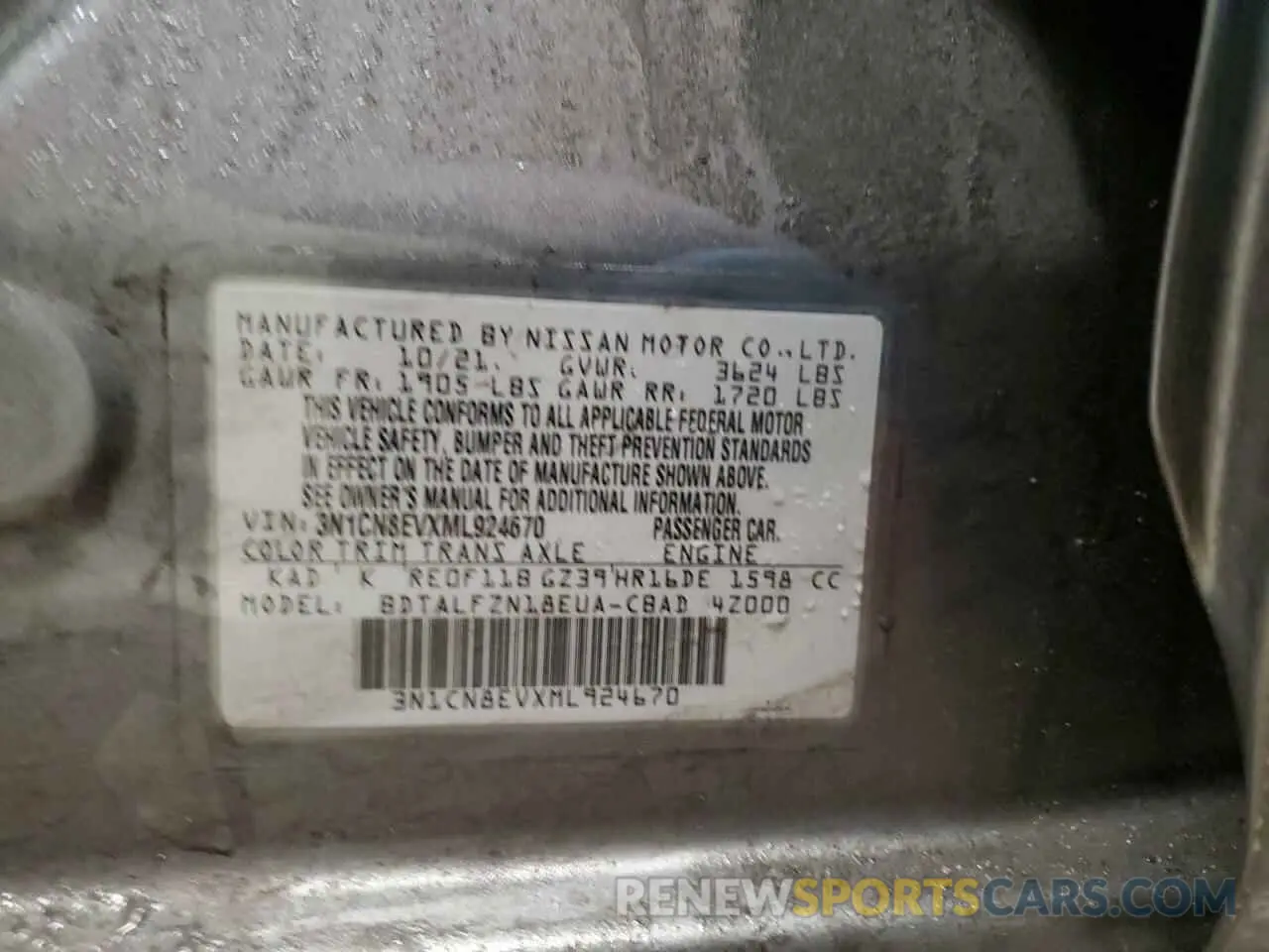 14 Фотография поврежденного автомобиля 3N1CN8EVXML924670 NISSAN VERSA 2021