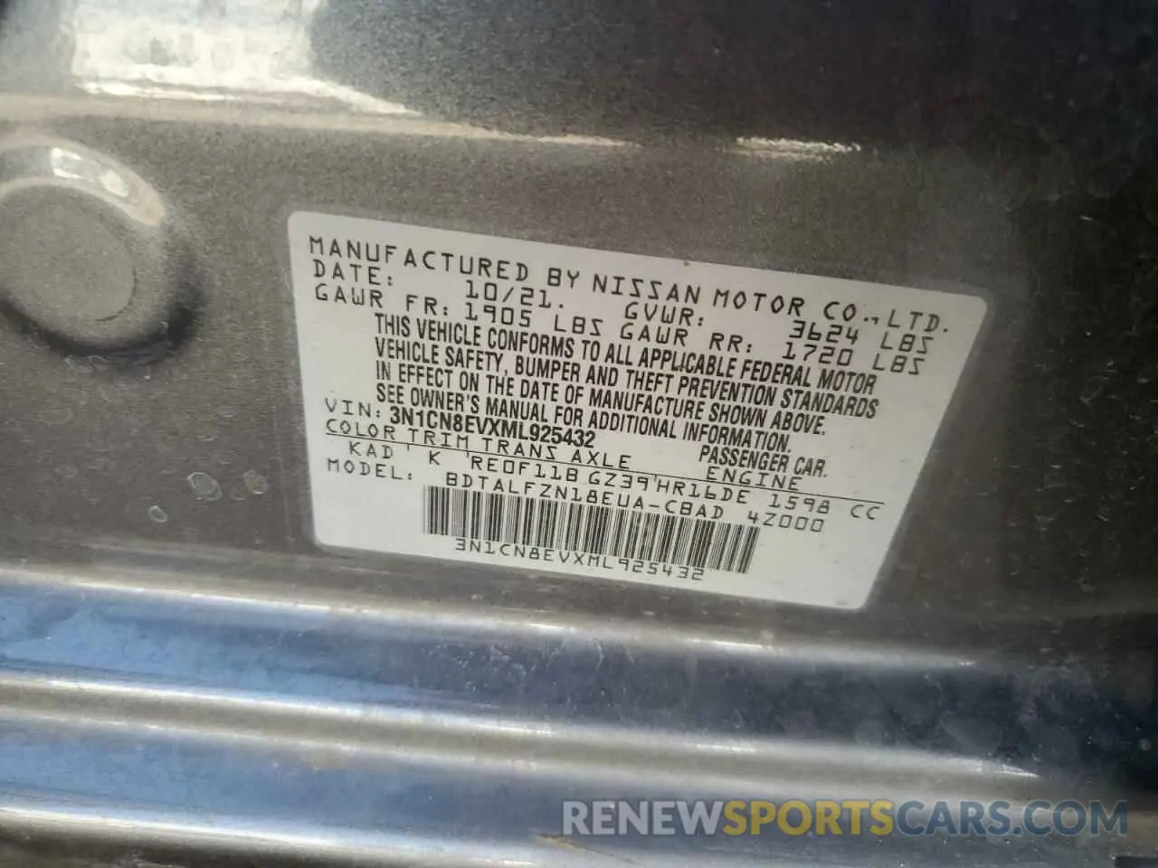 15 Фотография поврежденного автомобиля 3N1CN8EVXML925432 NISSAN VERSA 2021