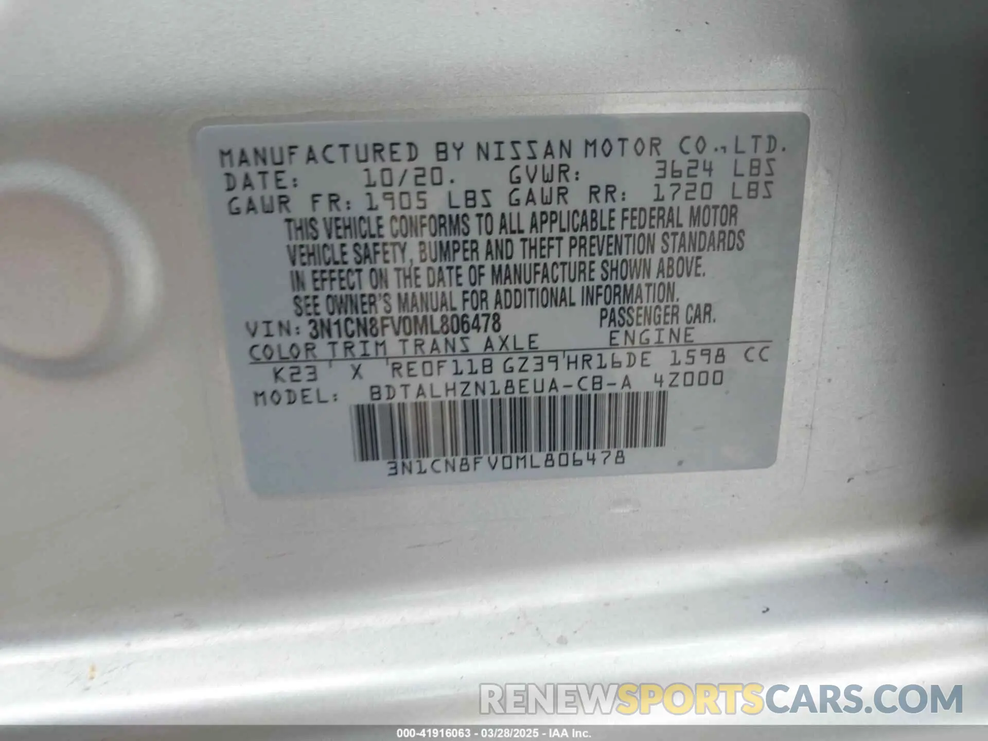 9 Фотография поврежденного автомобиля 3N1CN8FV0ML806478 NISSAN VERSA 2021