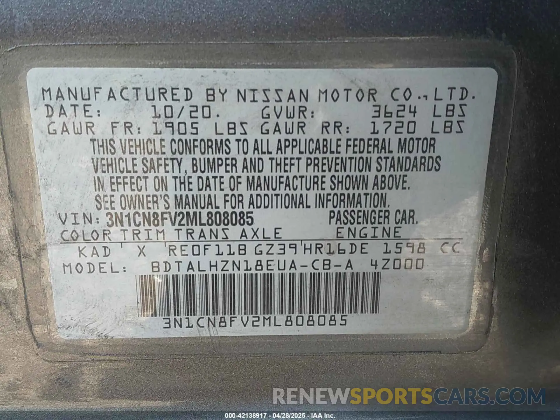 9 Фотография поврежденного автомобиля 3N1CN8FV2ML808085 NISSAN VERSA 2021