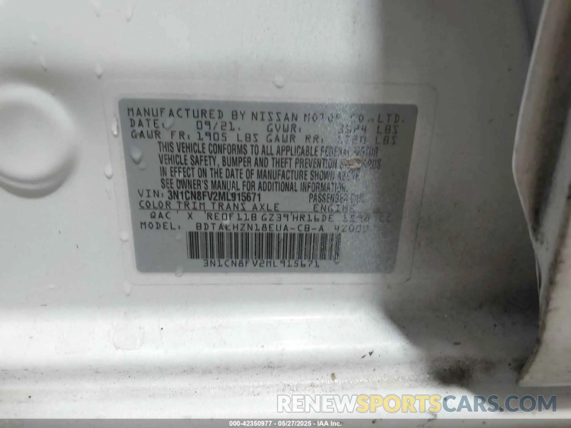 9 Photograph of a damaged car 3N1CN8FV2ML915671 NISSAN VERSA 2021