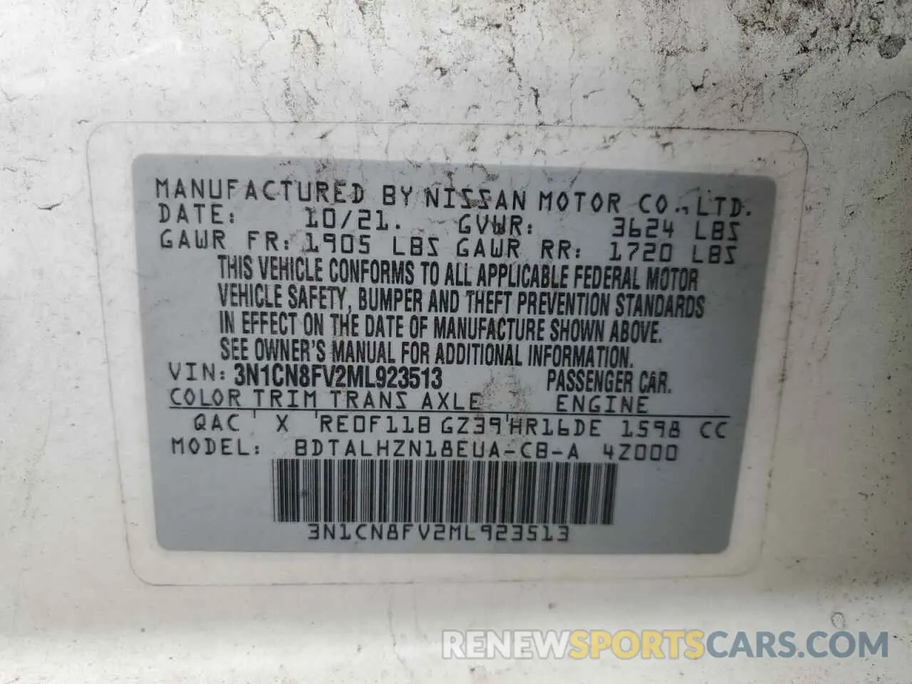 13 Photograph of a damaged car 3N1CN8FV2ML923513 NISSAN VERSA 2021