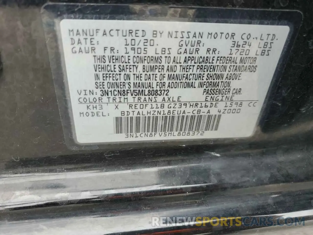 12 Фотография поврежденного автомобиля 3N1CN8FV5ML808372 NISSAN VERSA 2021