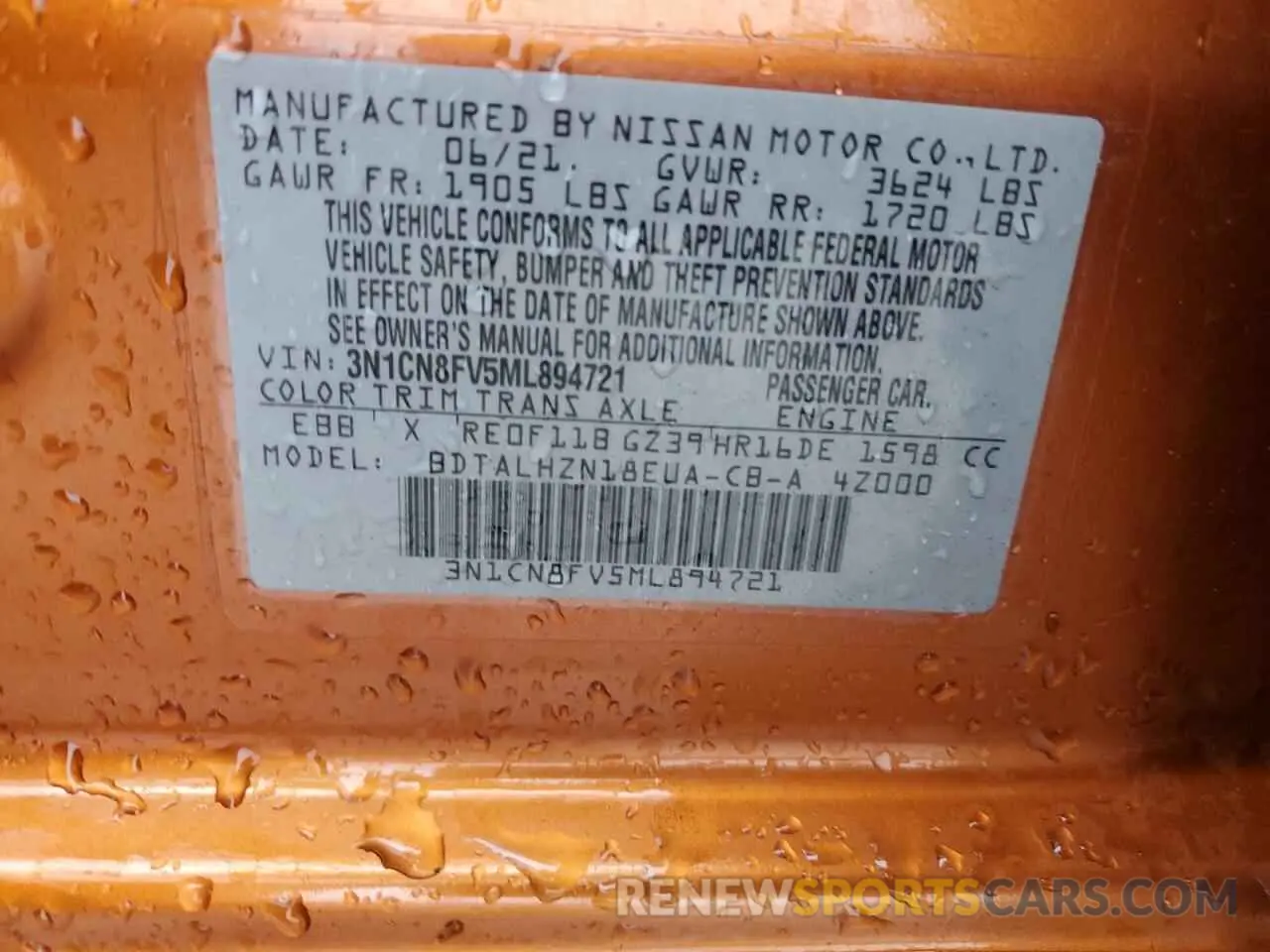 12 Фотография поврежденного автомобиля 3N1CN8FV5ML894721 NISSAN VERSA 2021