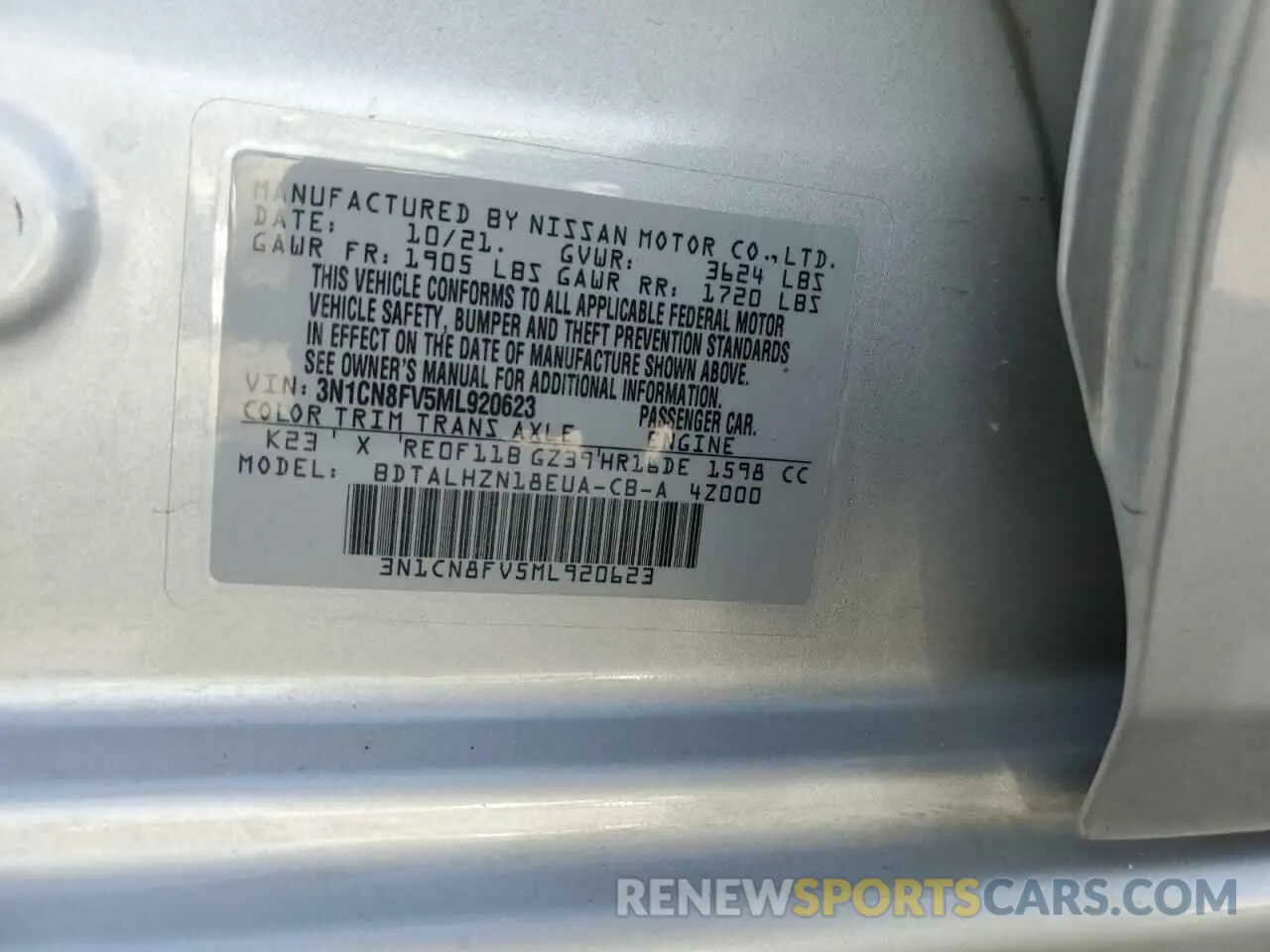 13 Фотография поврежденного автомобиля 3N1CN8FV5ML920623 NISSAN VERSA 2021