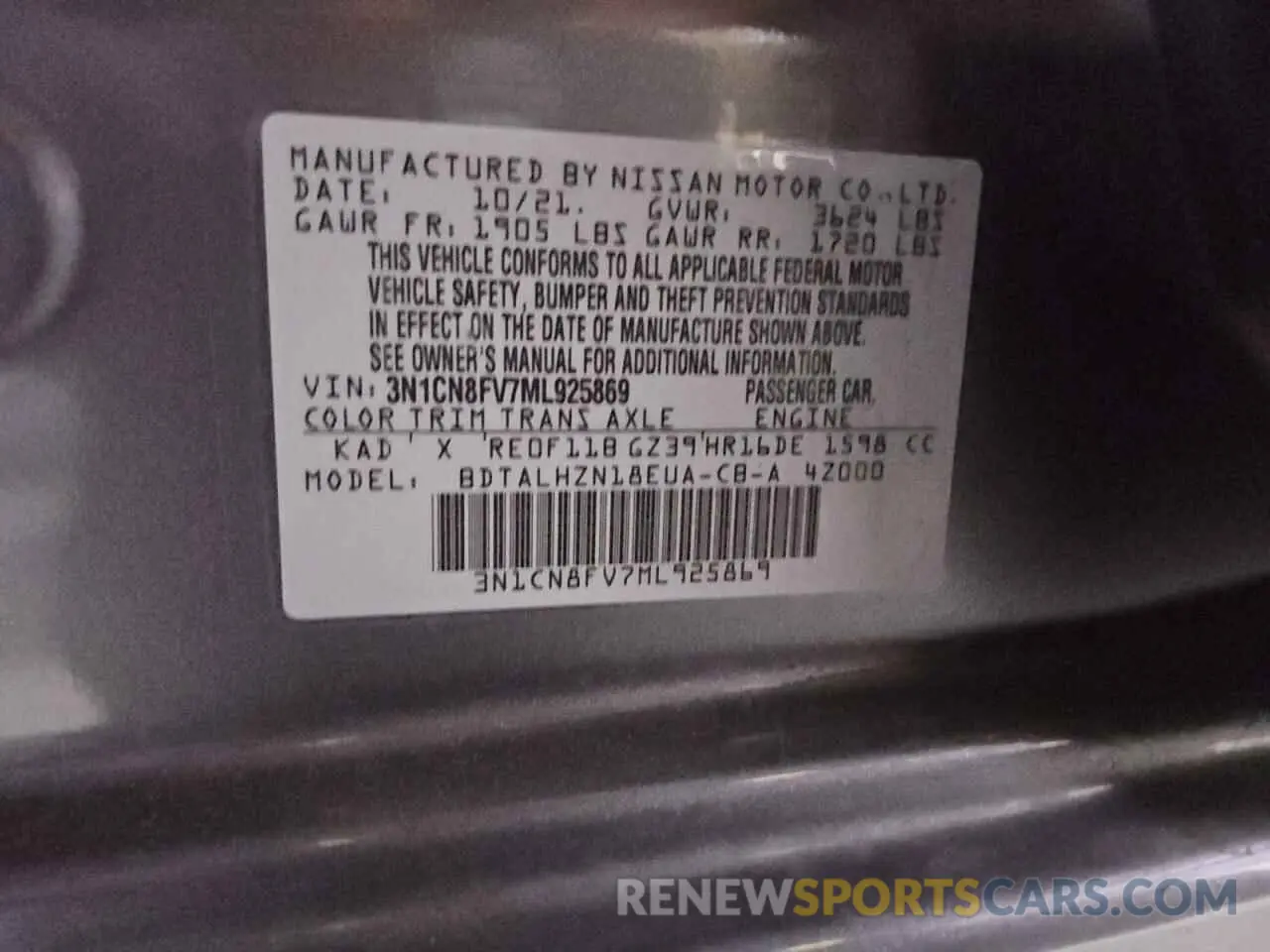 12 Photograph of a damaged car 3N1CN8FV7ML925869 NISSAN VERSA 2021