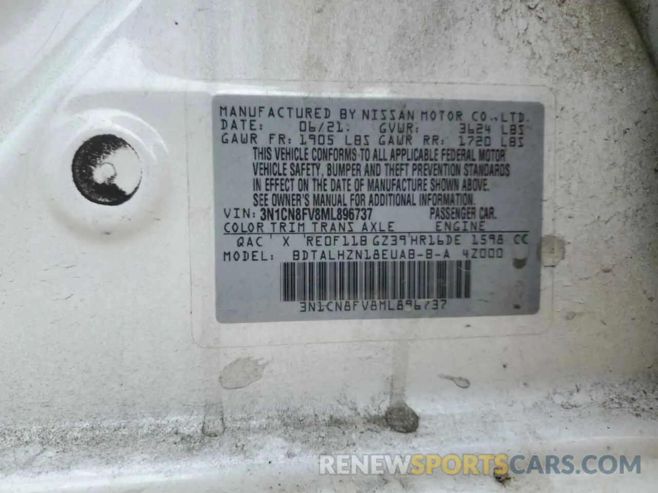 12 Фотография поврежденного автомобиля 3N1CN8FV8ML896737 NISSAN VERSA 2021