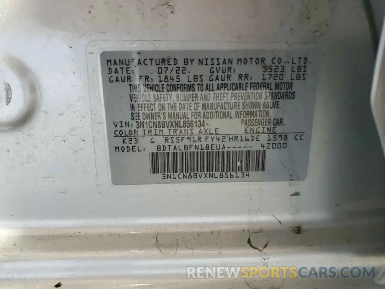 15 Photograph of a damaged car 3N1CN8BVXNL856134 NISSAN VERSA 2022
