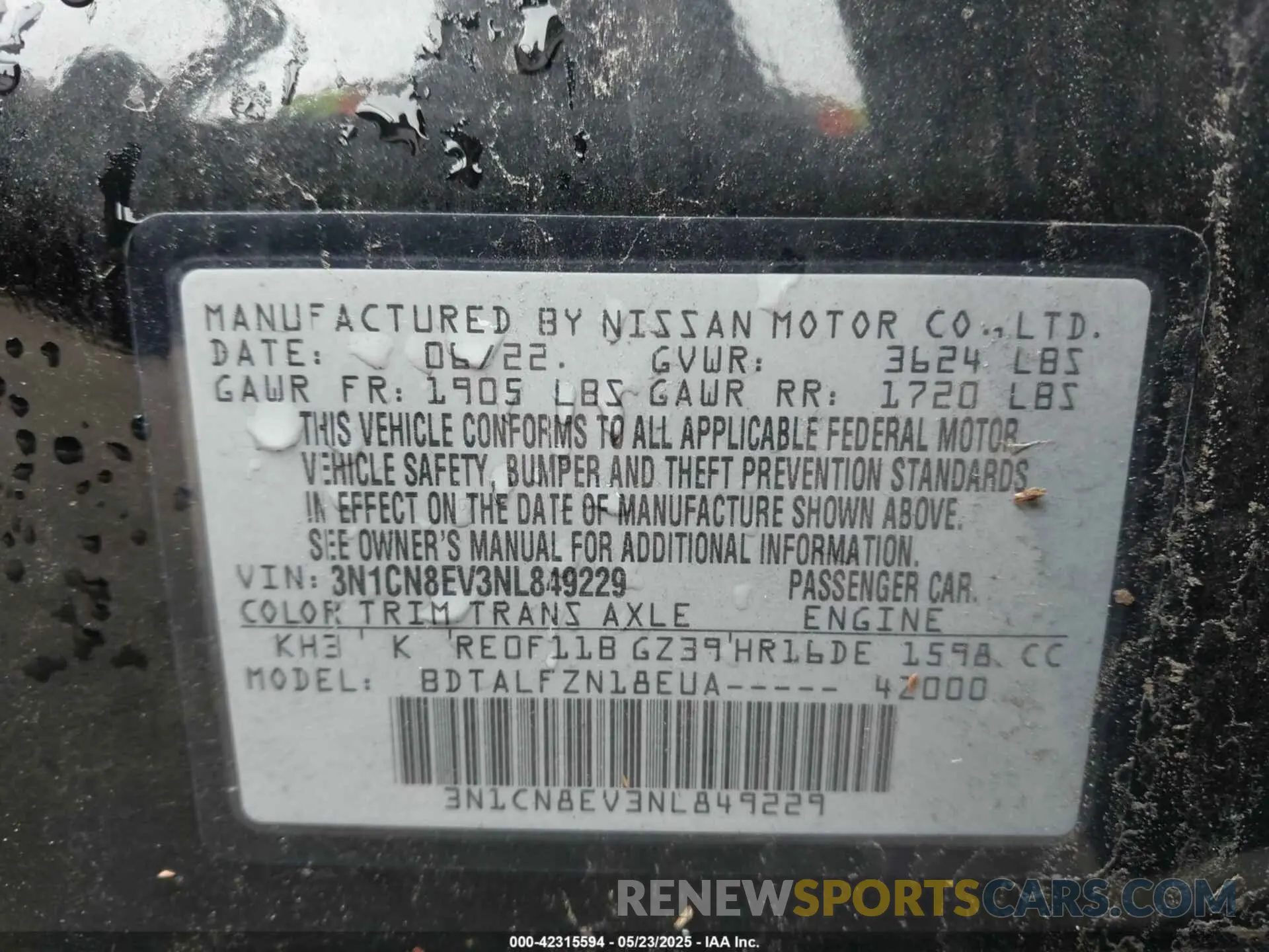 9 Фотография поврежденного автомобиля 3N1CN8EV3NL849229 NISSAN VERSA 2022