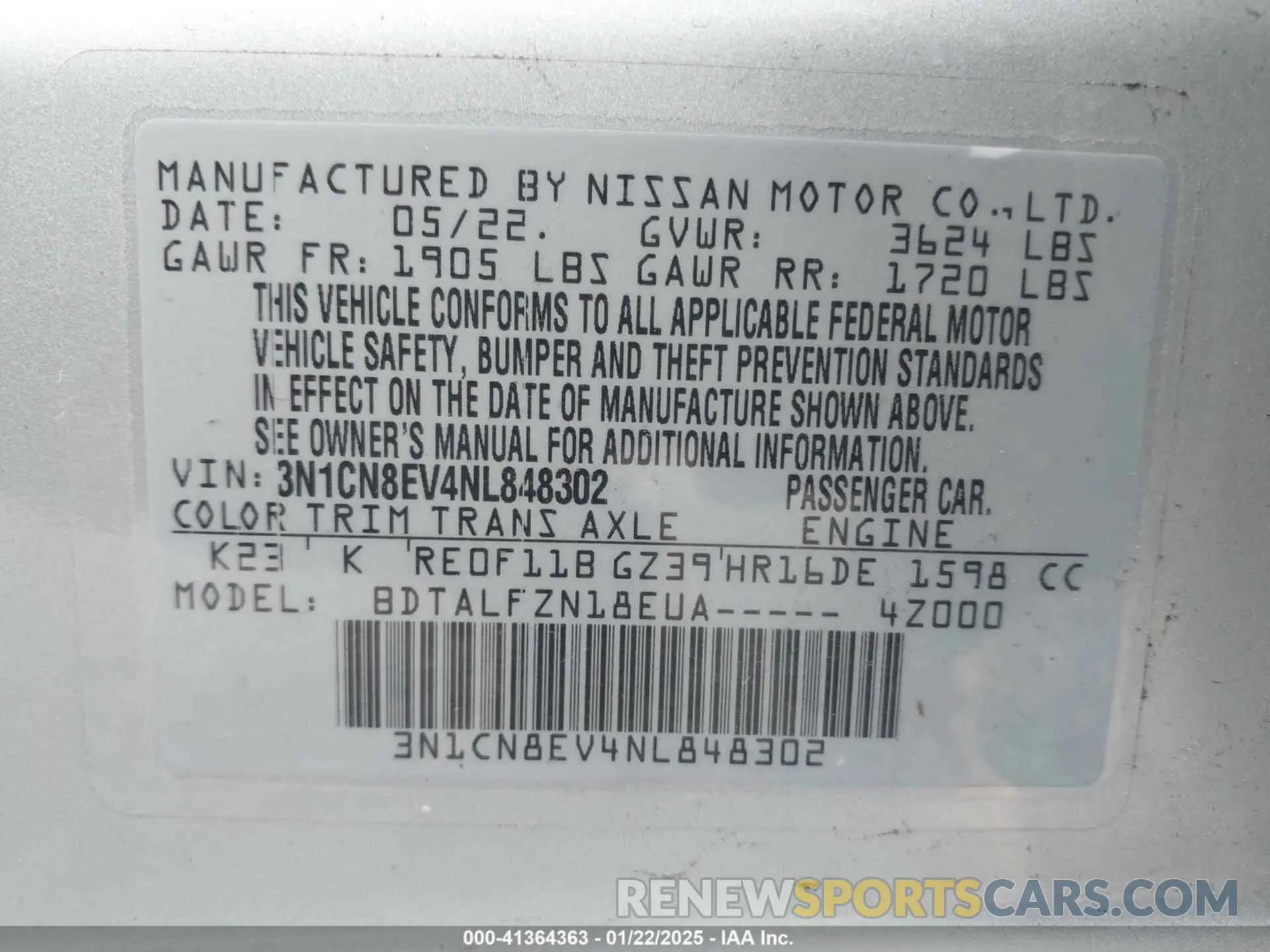 9 Фотография поврежденного автомобиля 3N1CN8EV4NL848302 NISSAN VERSA 2022