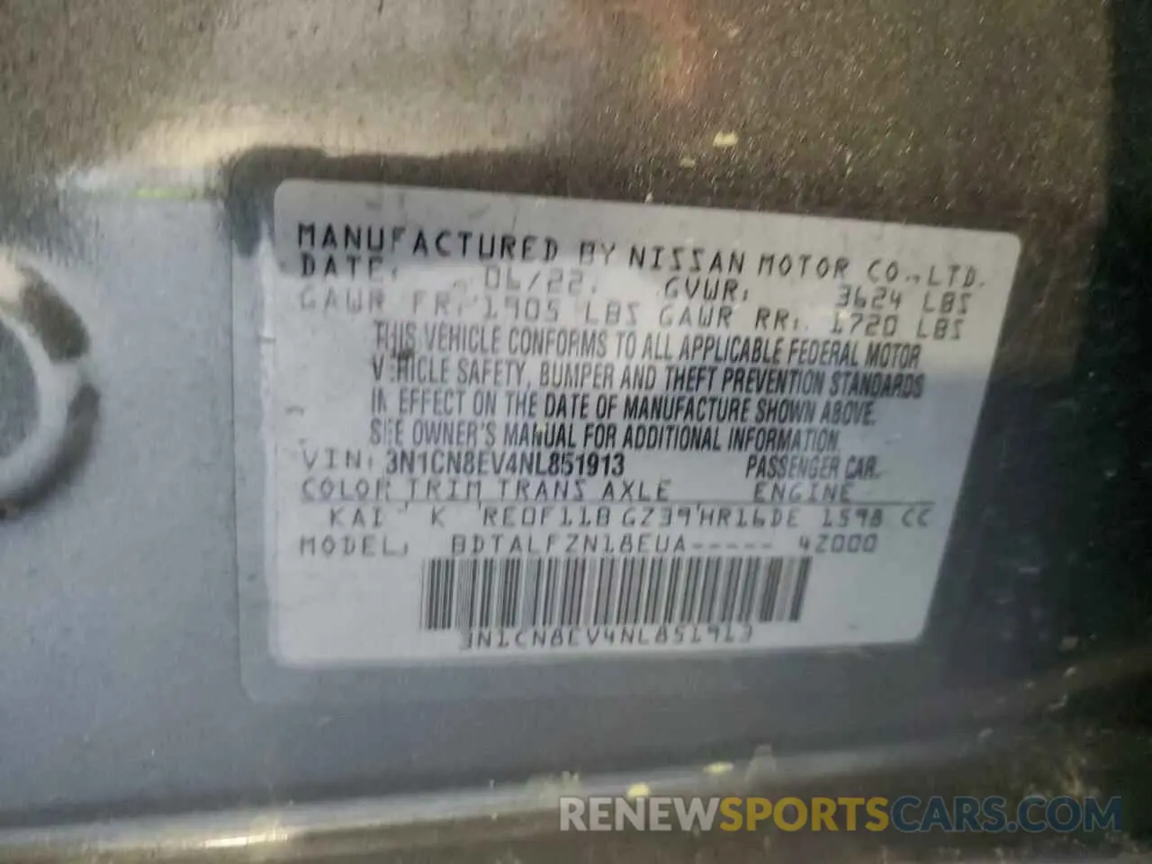 14 Фотография поврежденного автомобиля 3N1CN8EV4NL851913 NISSAN VERSA 2022