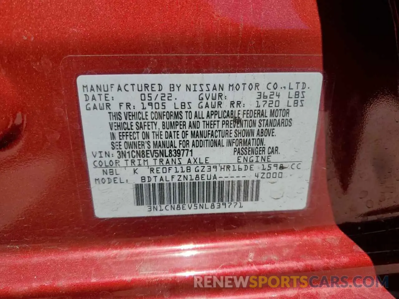 13 Photograph of a damaged car 3N1CN8EV5NL839771 NISSAN VERSA 2022