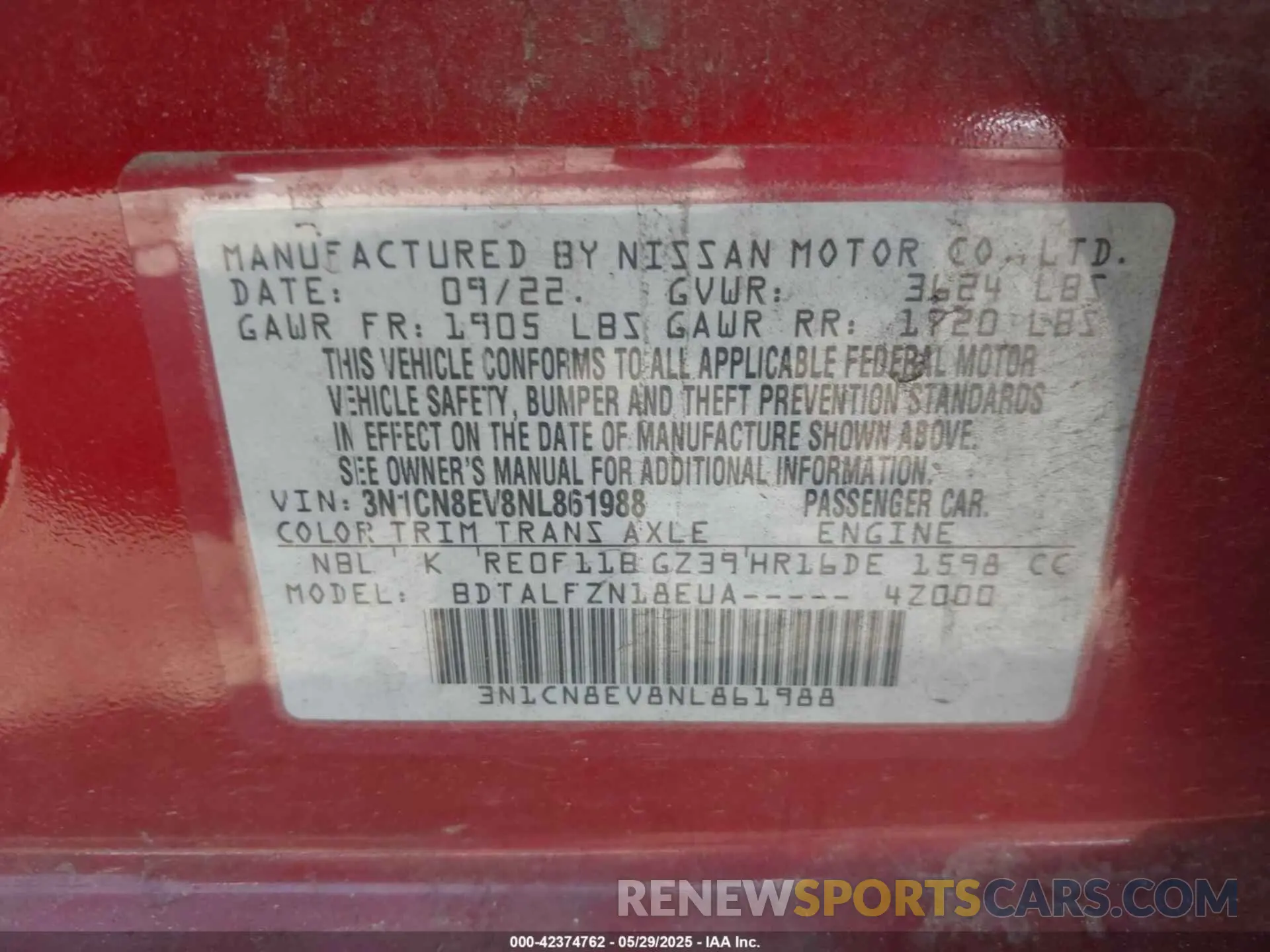 9 Фотография поврежденного автомобиля 3N1CN8EV8NL861988 NISSAN VERSA 2022