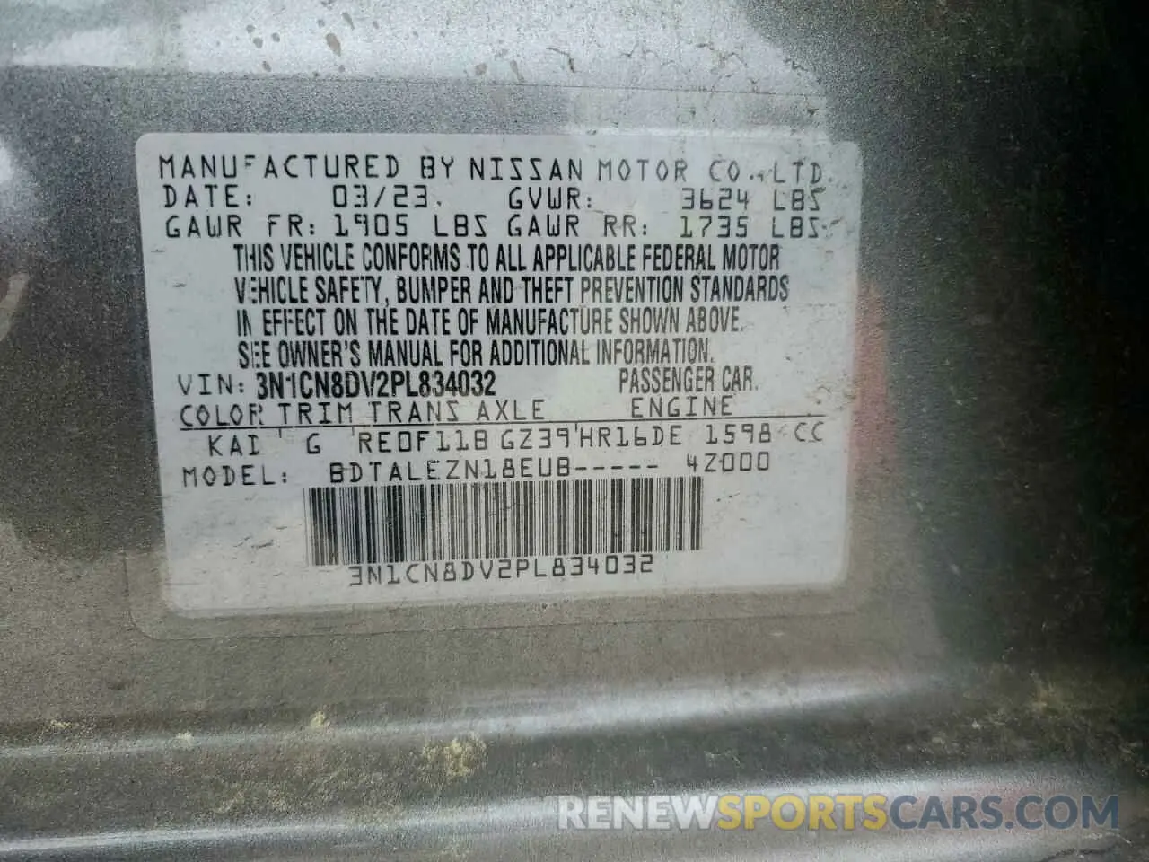 12 Фотография поврежденного автомобиля 3N1CN8DV2PL834032 NISSAN VERSA 2023
