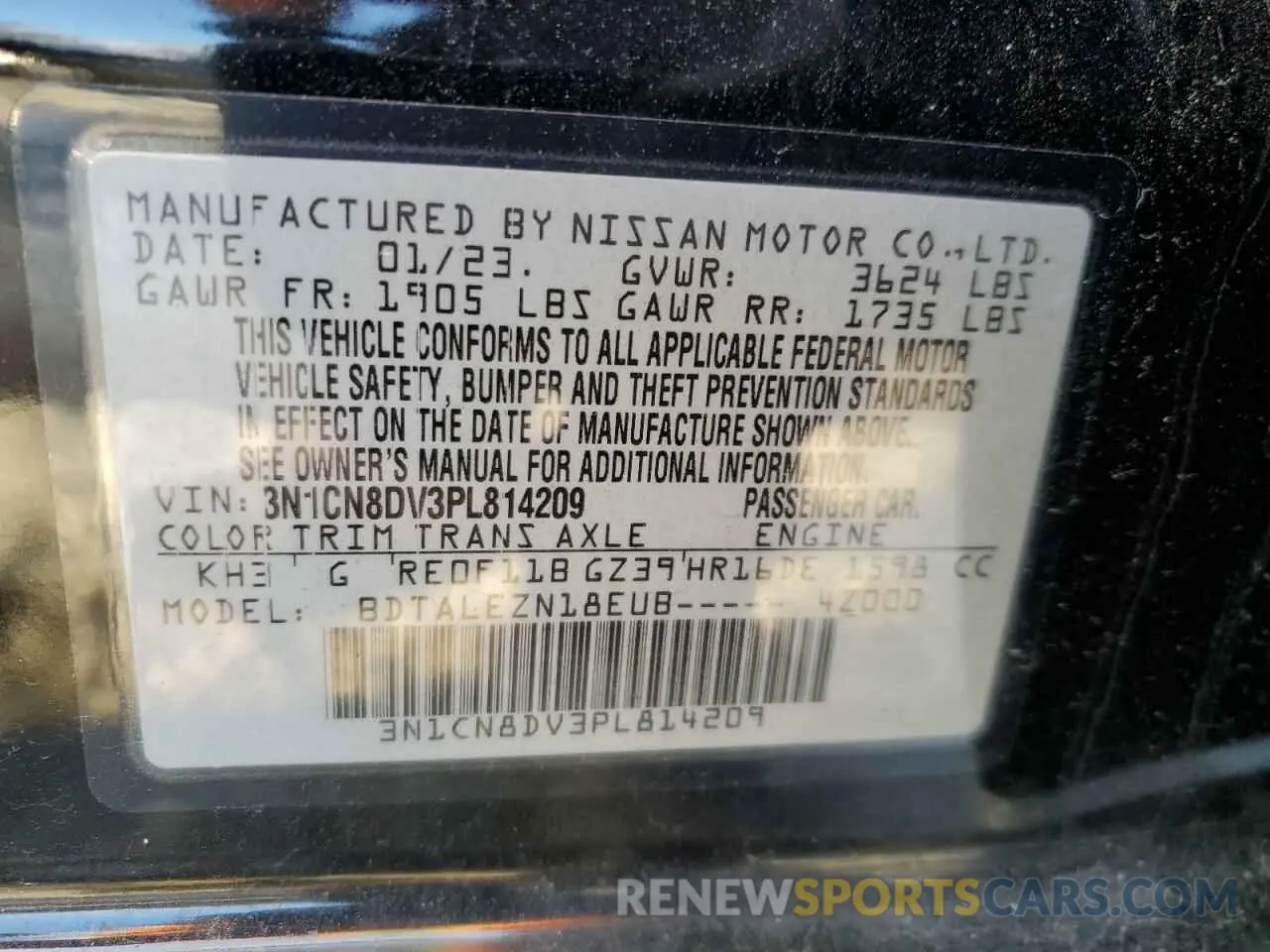 12 Фотография поврежденного автомобиля 3N1CN8DV3PL814209 NISSAN VERSA 2023