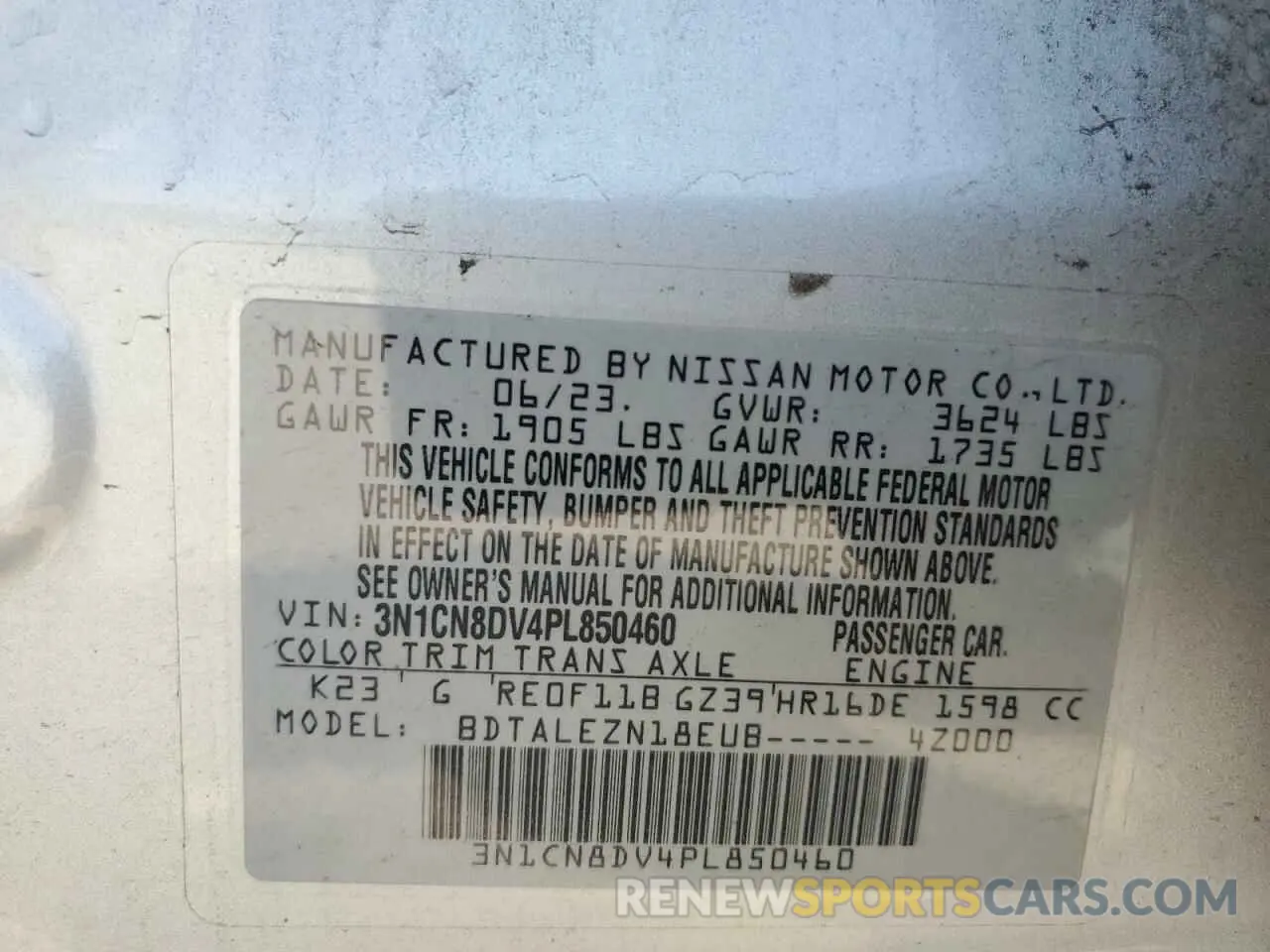 13 Photograph of a damaged car 3N1CN8DV4PL850460 NISSAN VERSA 2023