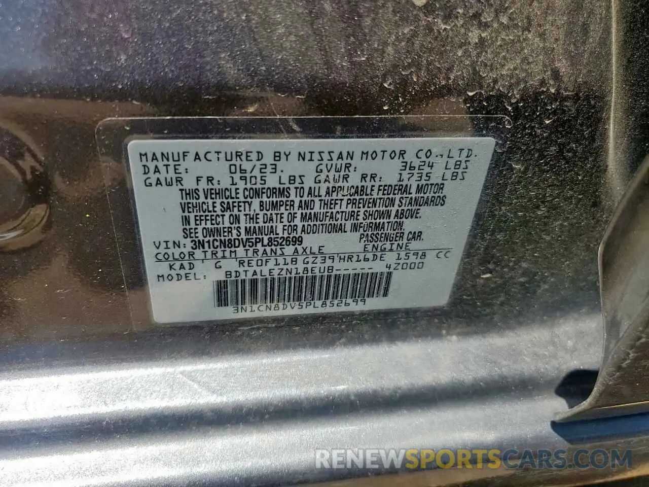 12 Photograph of a damaged car 3N1CN8DV5PL852699 NISSAN VERSA 2023