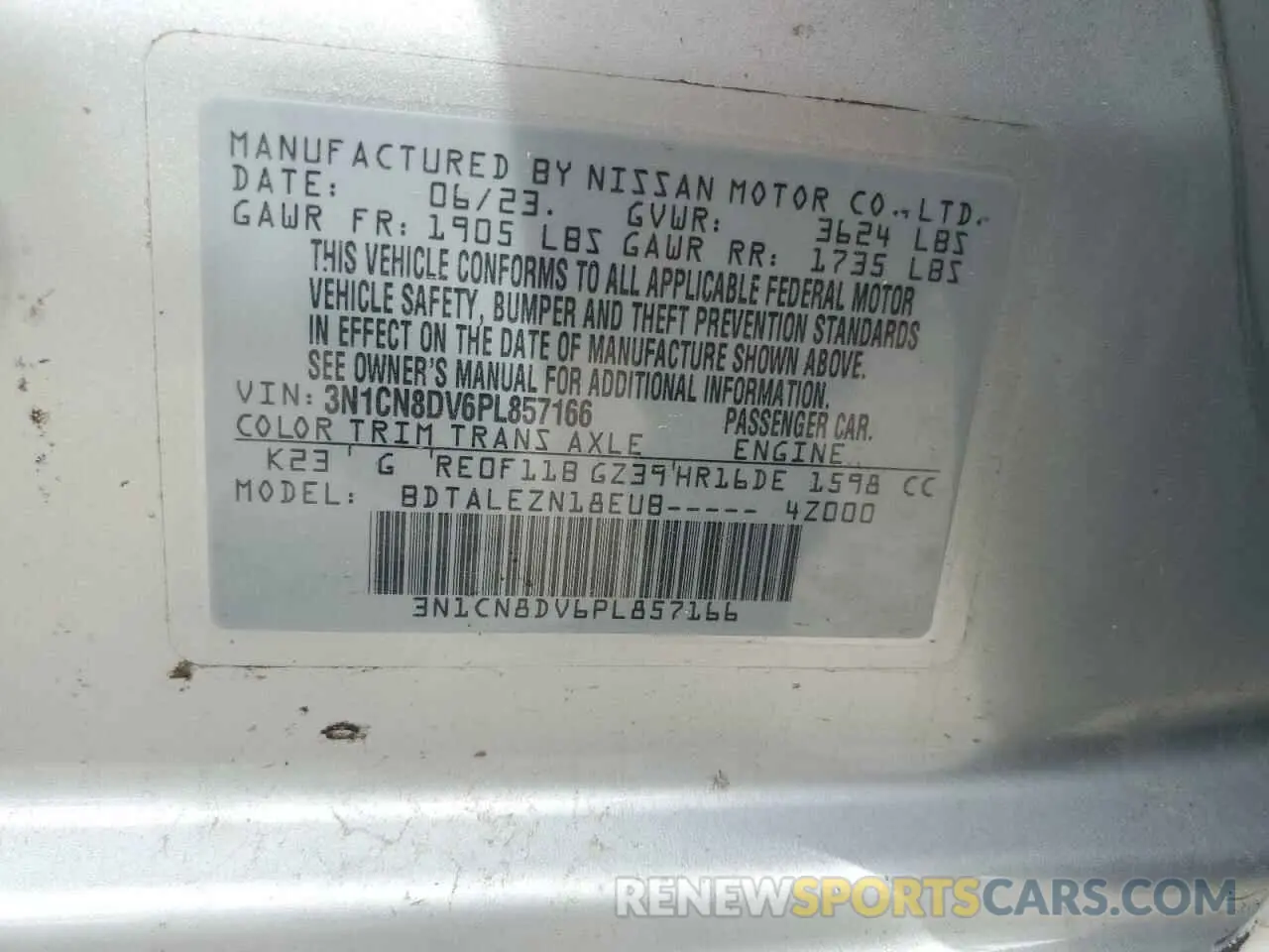 13 Photograph of a damaged car 3N1CN8DV6PL857166 NISSAN VERSA 2023