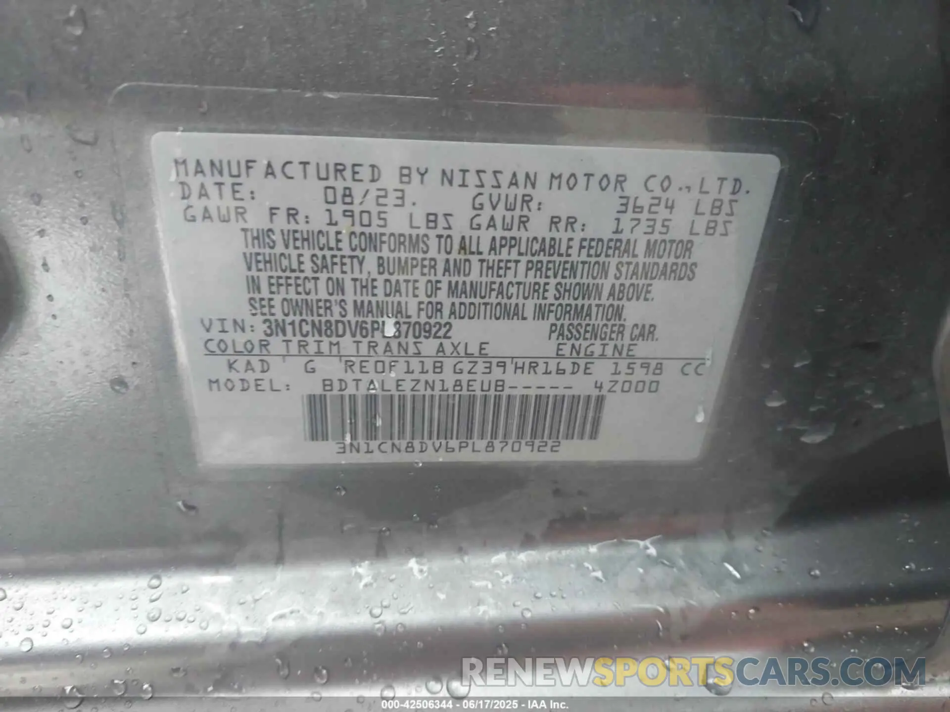 9 Photograph of a damaged car 3N1CN8DV6PL870922 NISSAN VERSA 2023