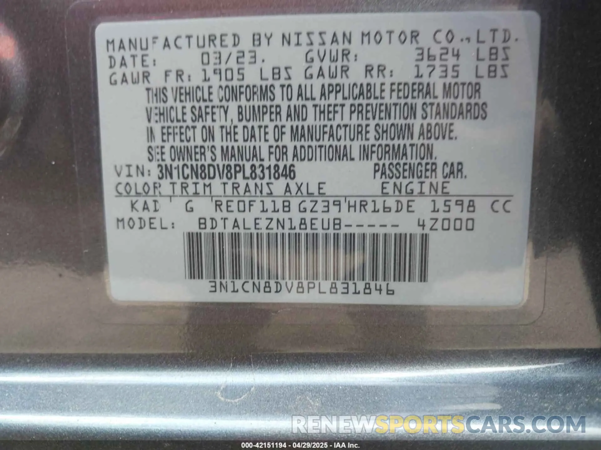 9 Photograph of a damaged car 3N1CN8DV8PL831846 NISSAN VERSA 2023