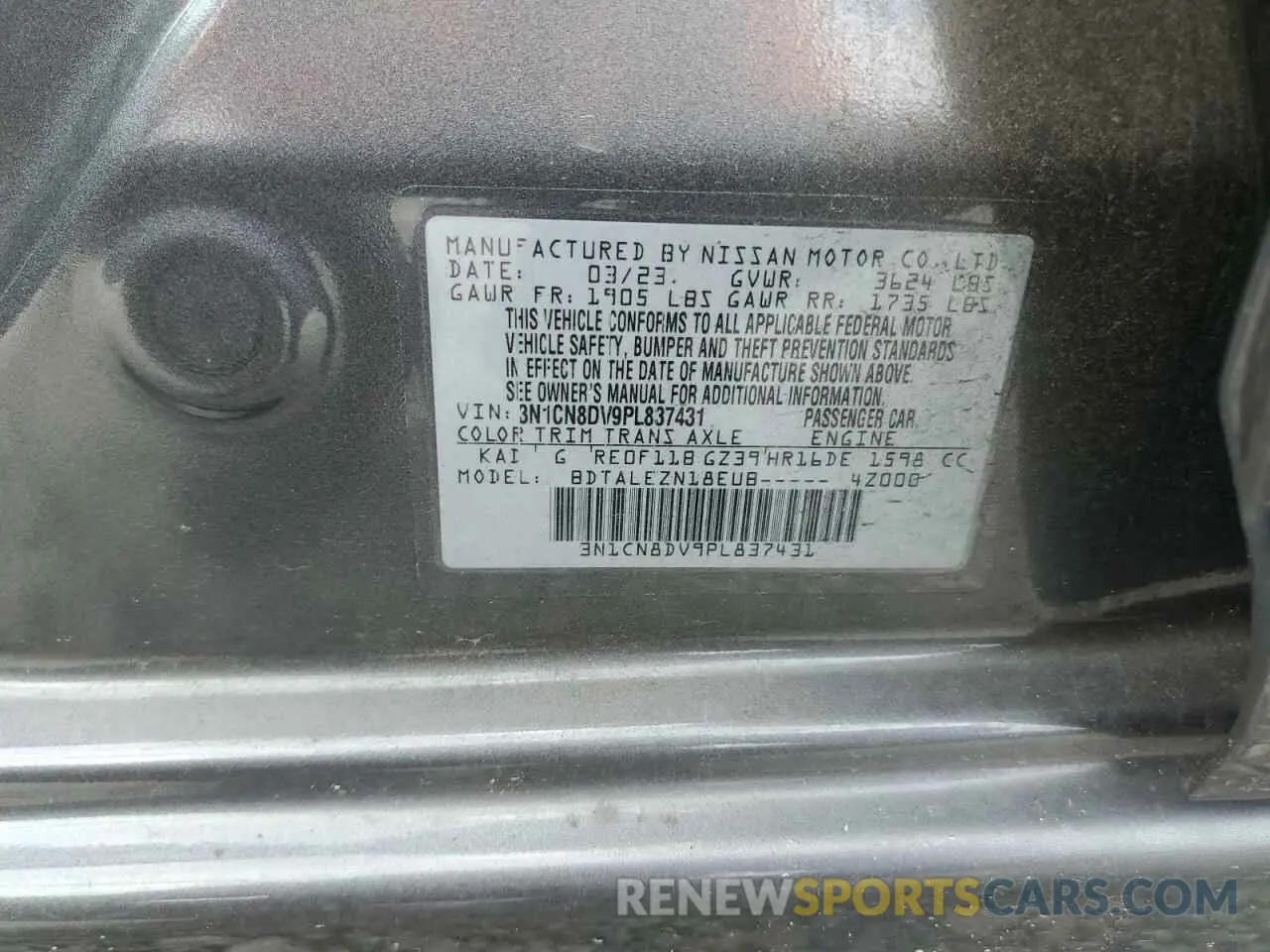 13 Photograph of a damaged car 3N1CN8DV9PL837431 NISSAN VERSA 2023