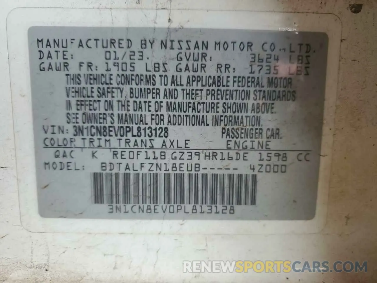 12 Photograph of a damaged car 3N1CN8EV0PL813128 NISSAN VERSA 2023