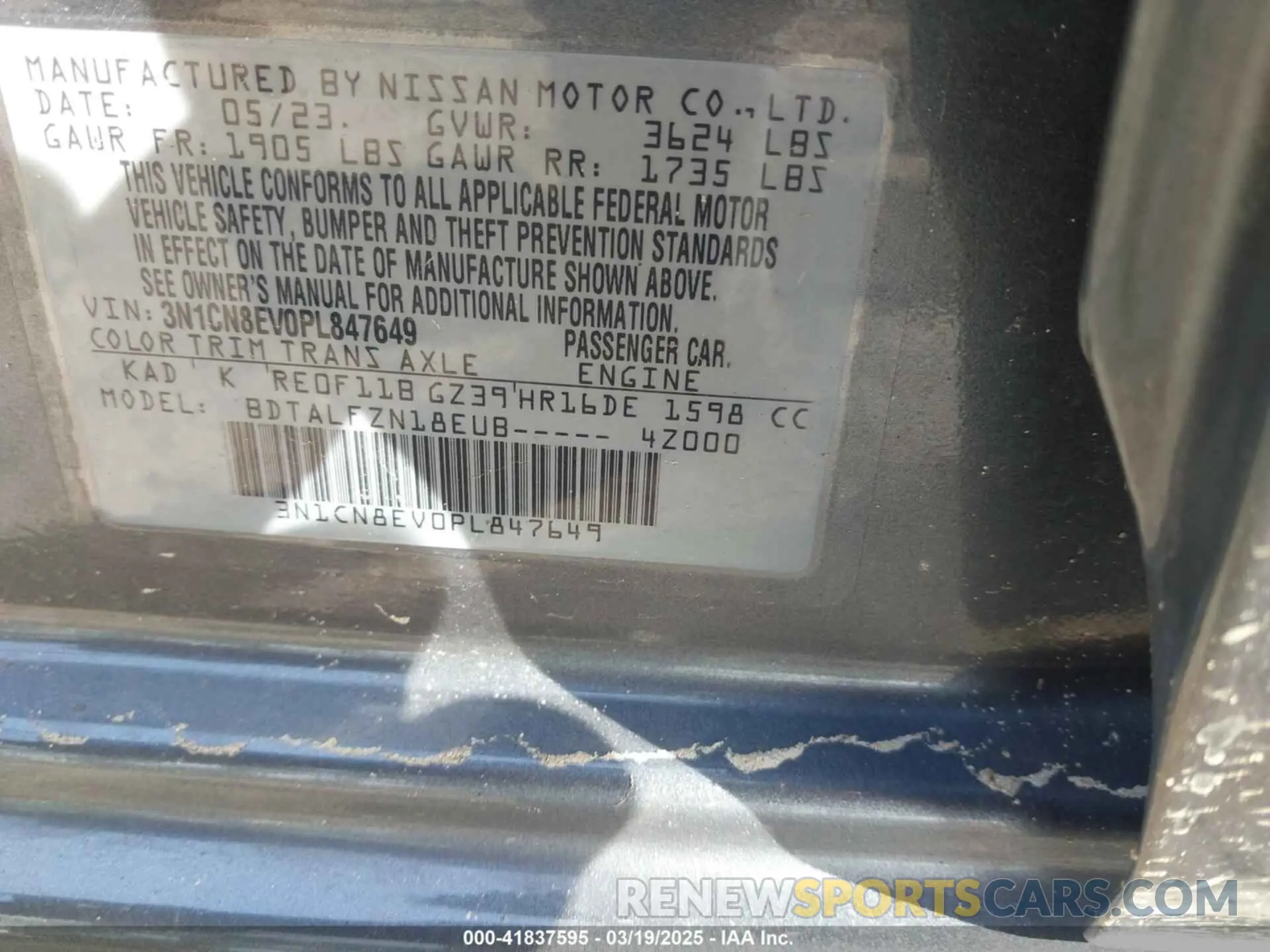 9 Photograph of a damaged car 3N1CN8EV0PL847649 NISSAN VERSA 2023