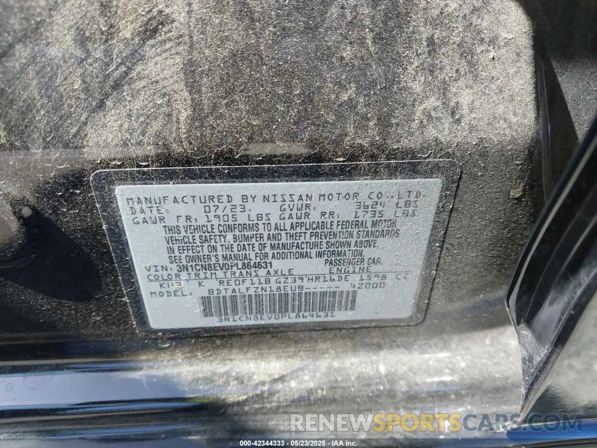 9 Photograph of a damaged car 3N1CN8EV0PL864631 NISSAN VERSA 2023