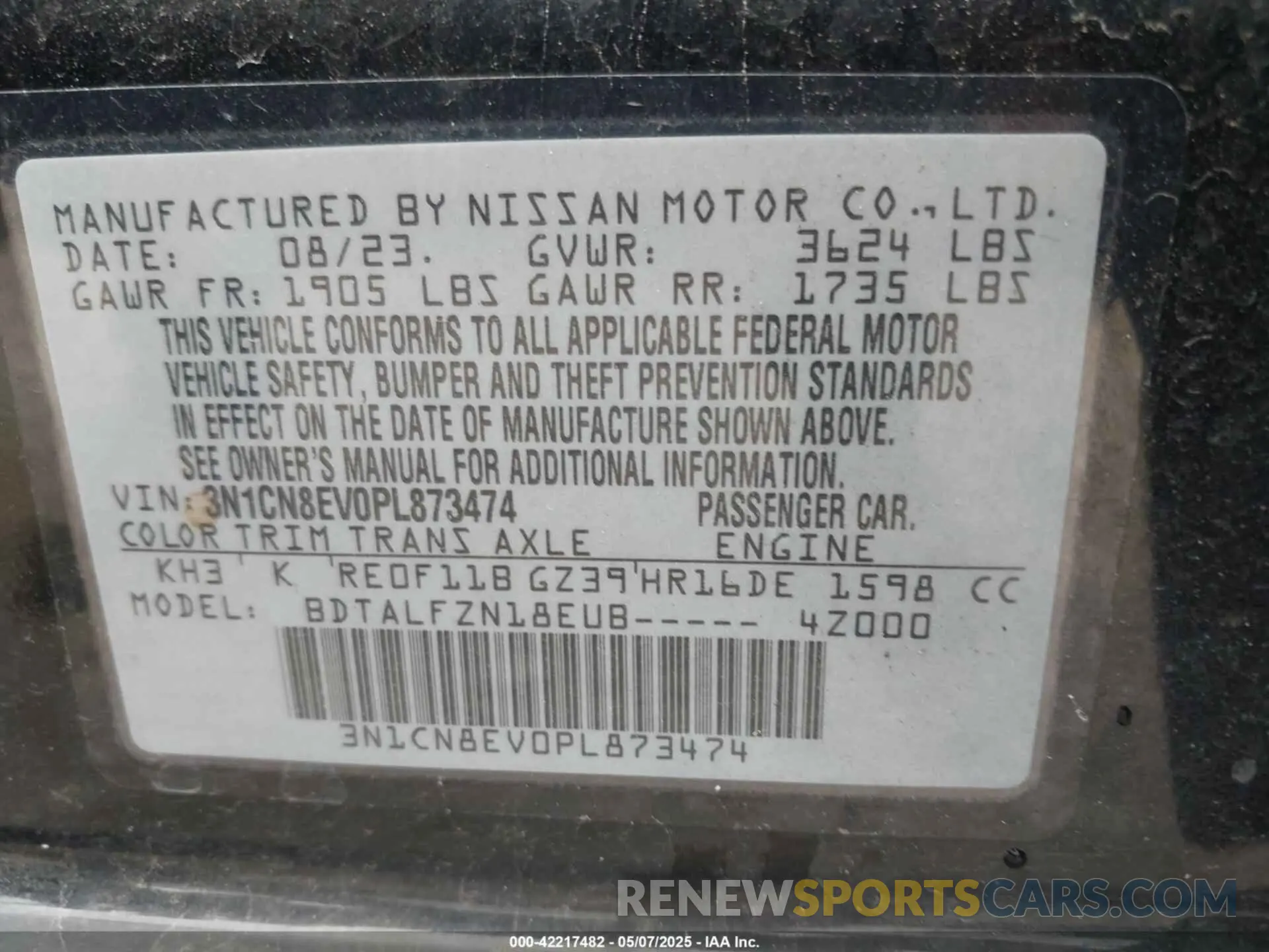 9 Photograph of a damaged car 3N1CN8EV0PL873474 NISSAN VERSA 2023