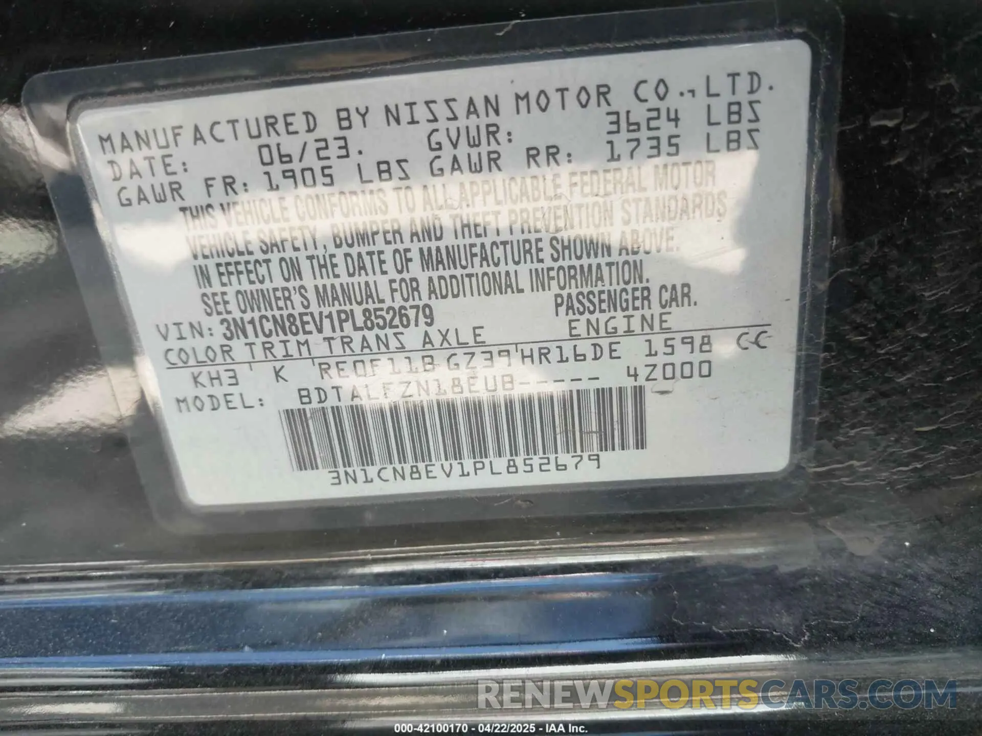 9 Фотография поврежденного автомобиля 3N1CN8EV1PL852679 NISSAN VERSA 2023